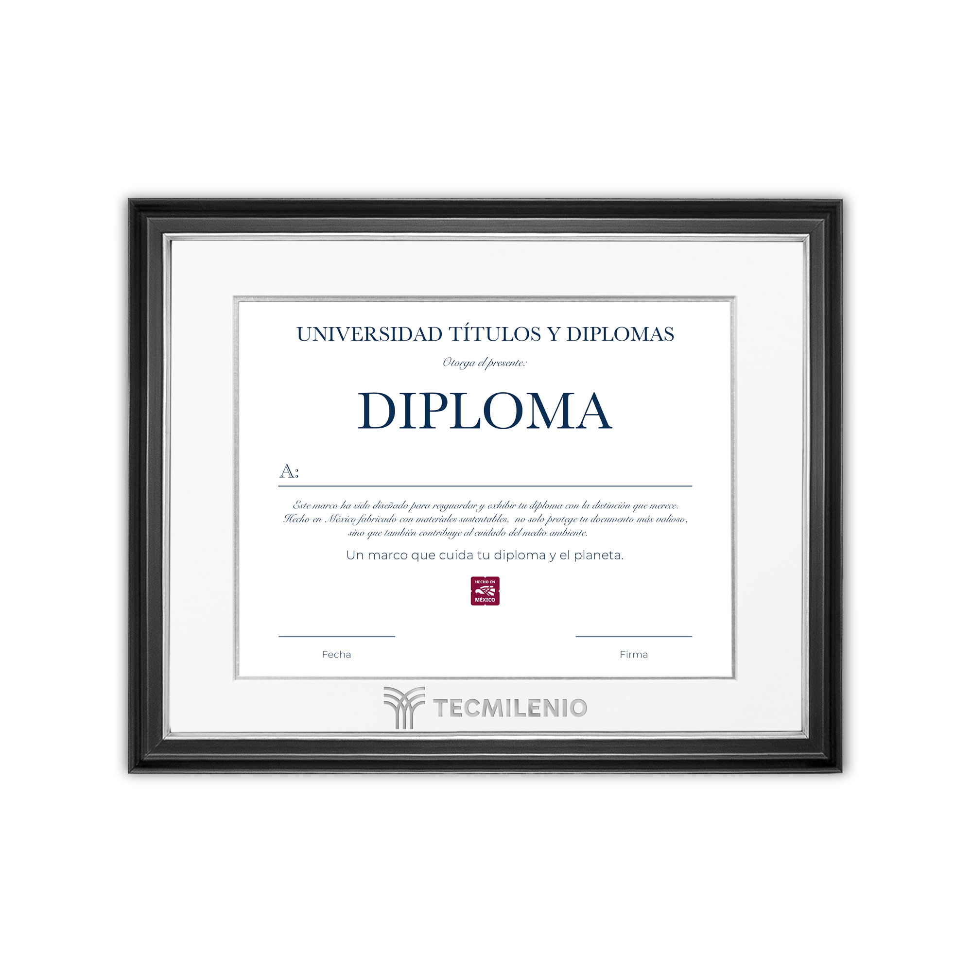 Diploma oficial Tecmilenio Marco negro con filo plateado