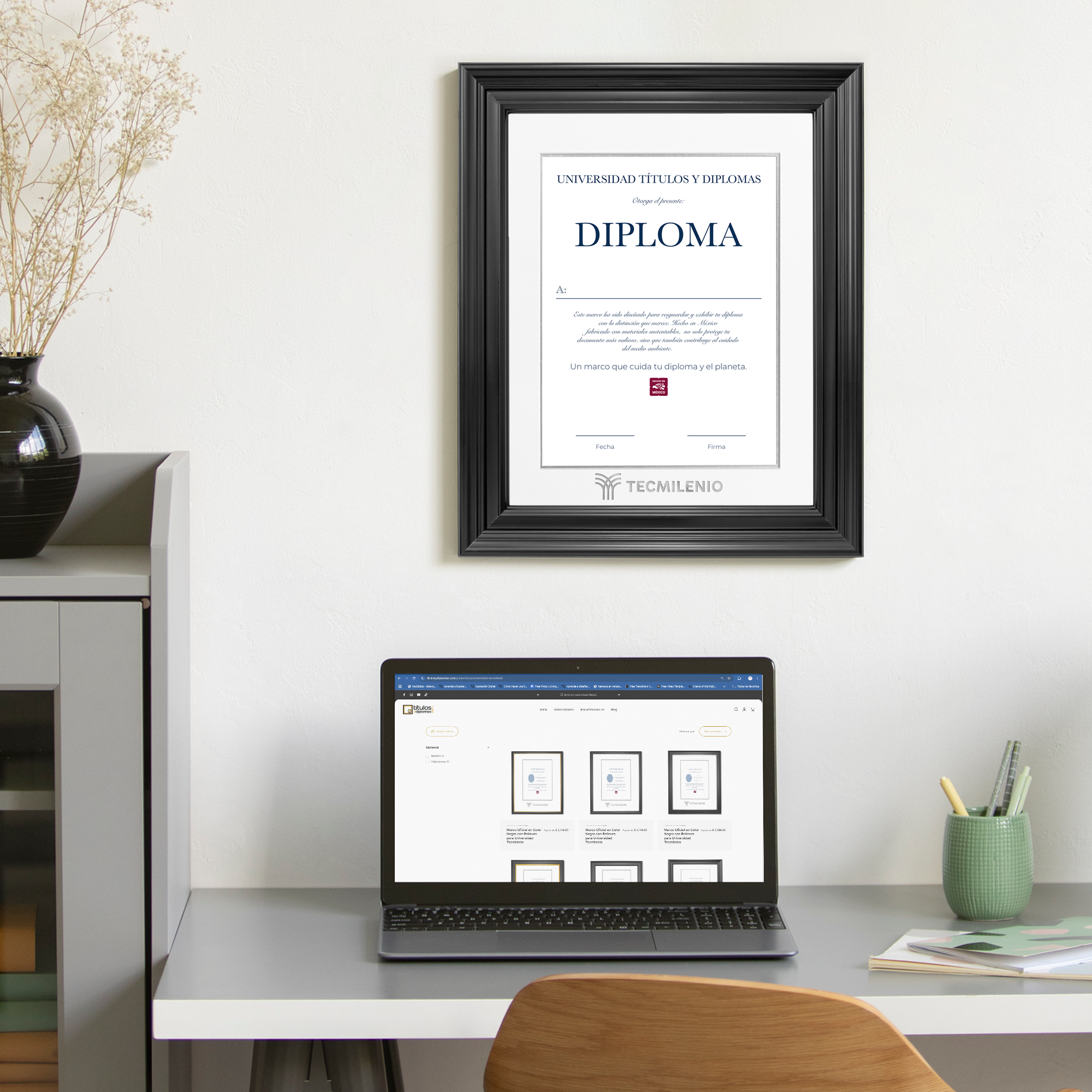 Diploma oficial Tecmilenio Marco color negro con relieves