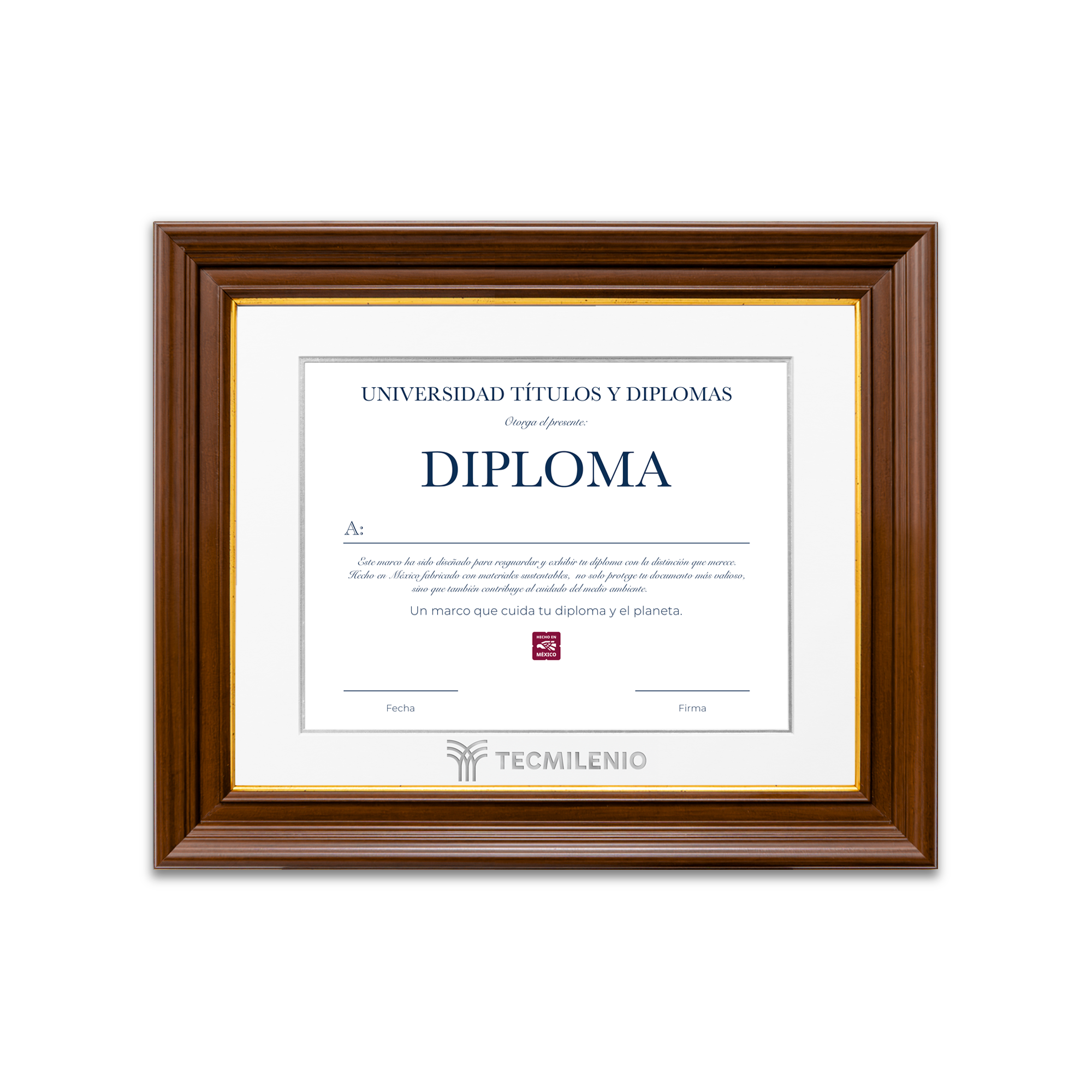 Diploma oficial Tecmilenio marco color nogal