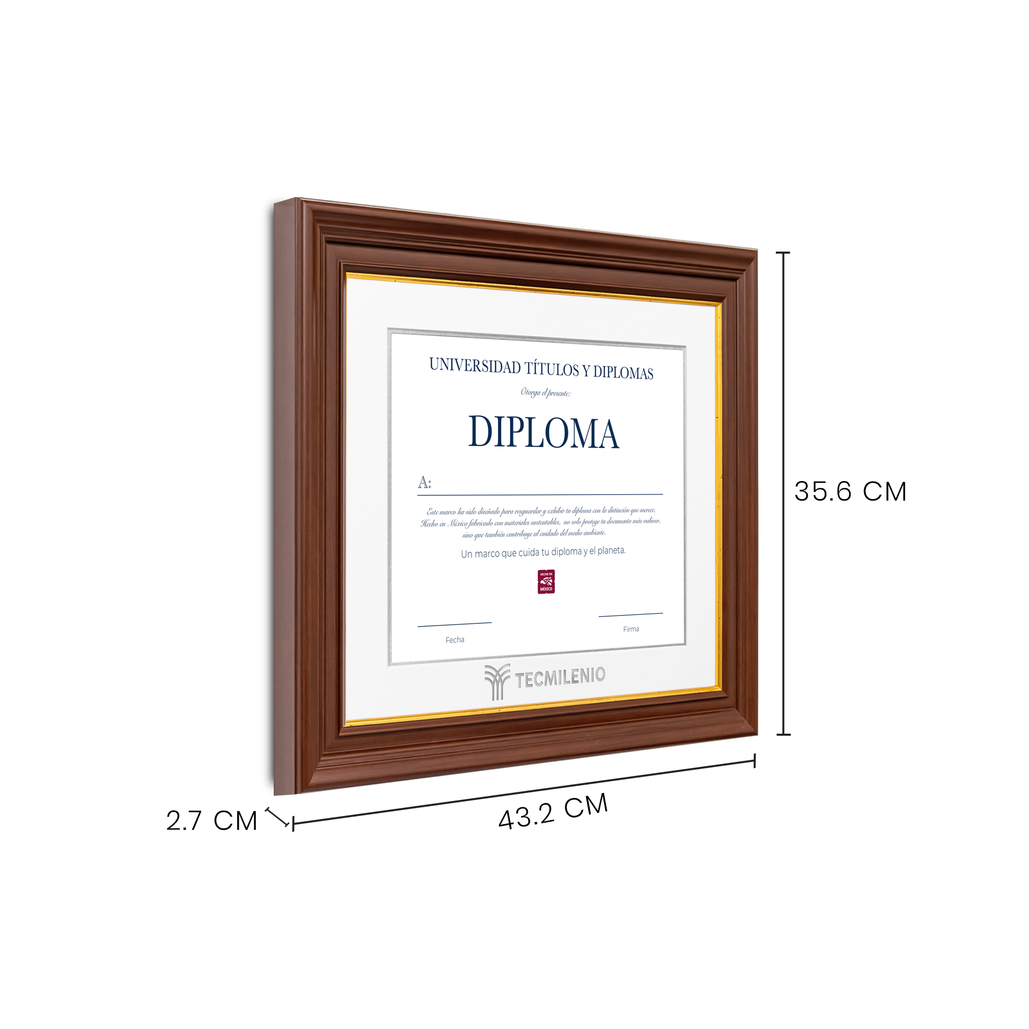 Diploma oficial Tecmilenio marco color nogal