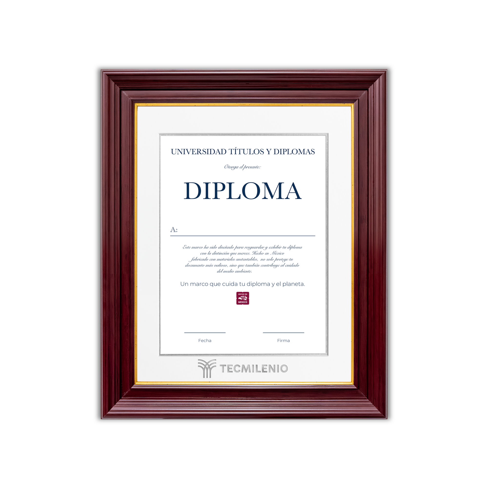 Diploma oficial Tecmilenio Marco color caoba