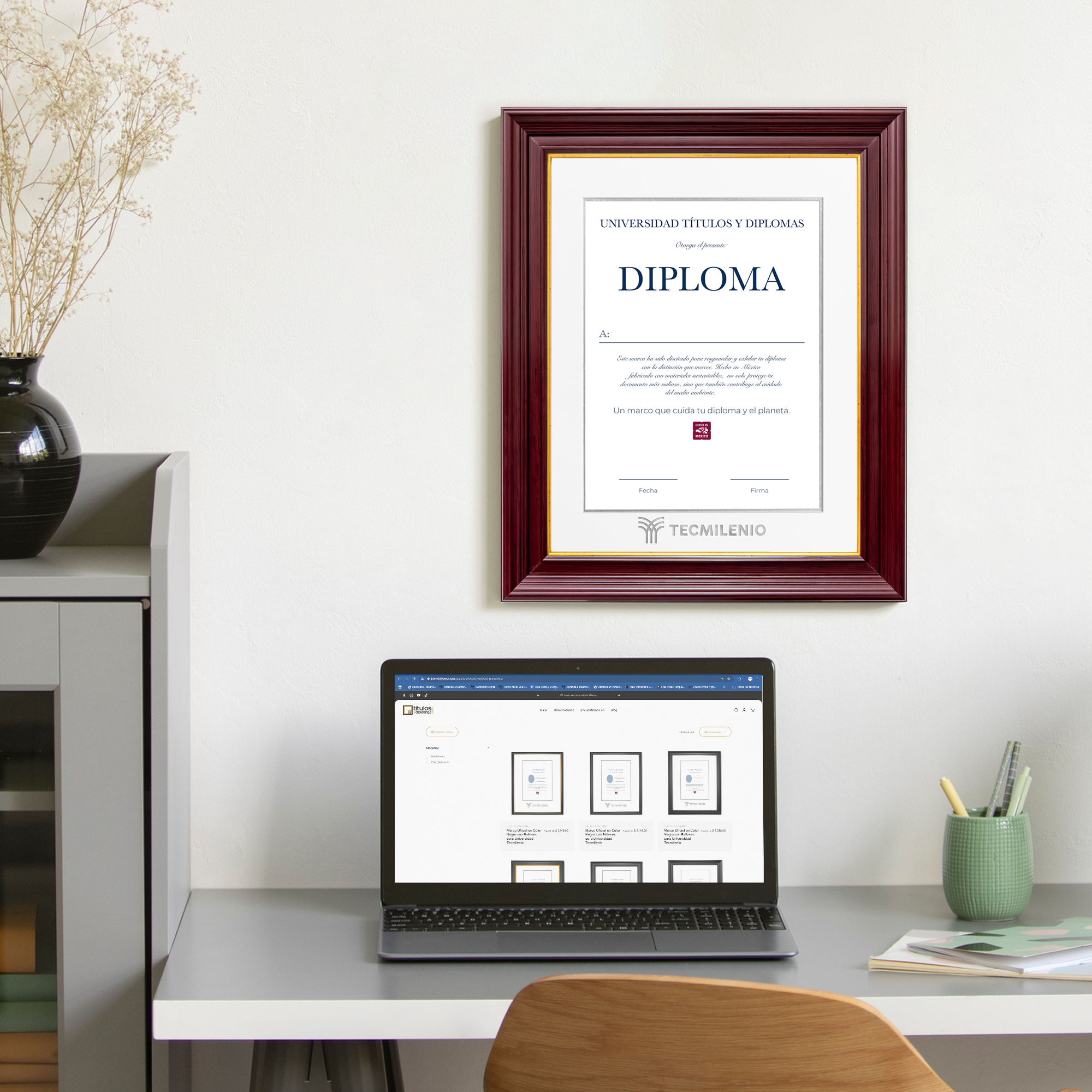 Diploma oficial Tecmilenio Marco color caoba