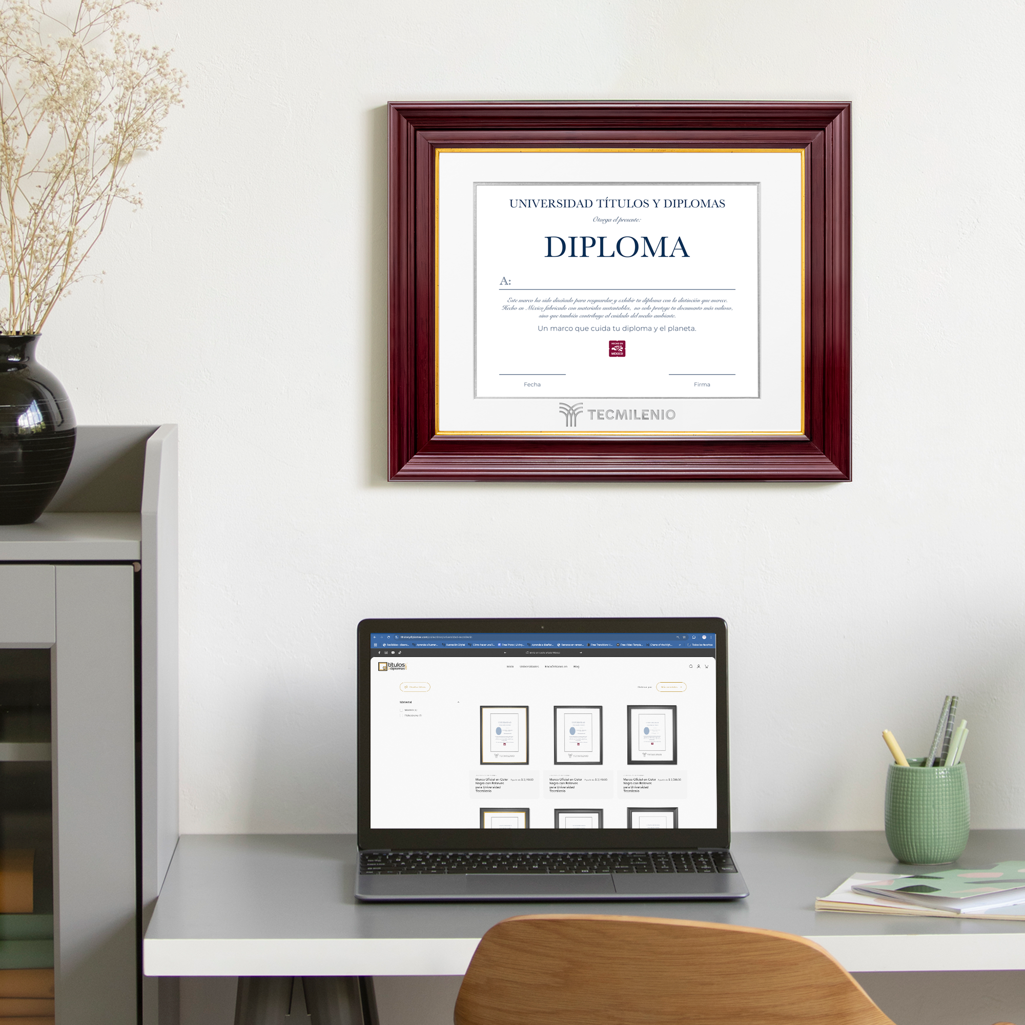 Diploma oficial Tecmilenio Marco color caoba