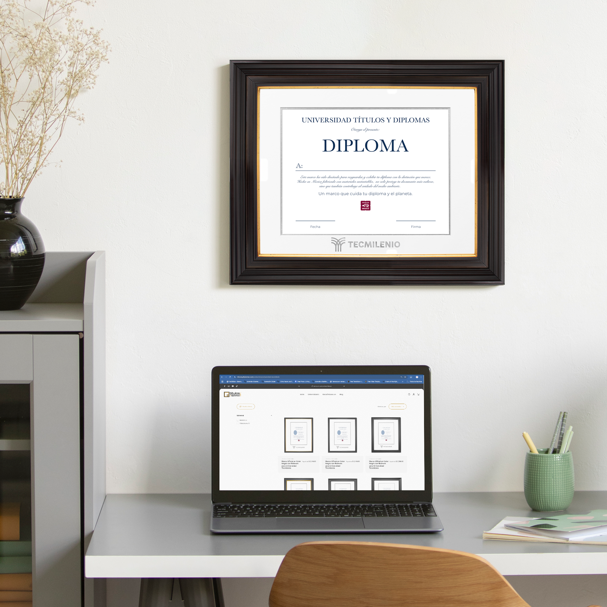Diploma oficial Tecmilenio Marco negro con filo dorado