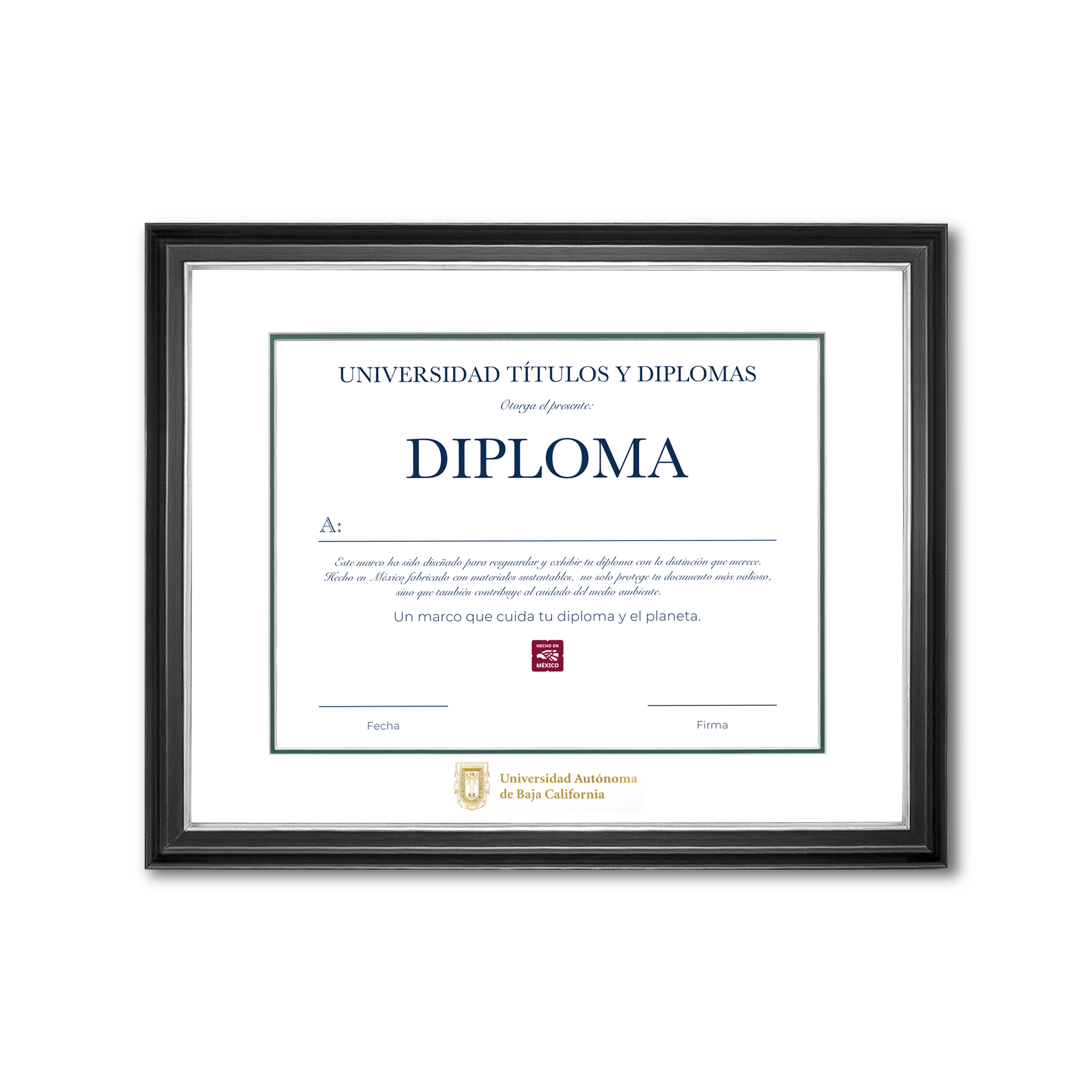 Diploma oficial UABC Marco negro con filo plateado