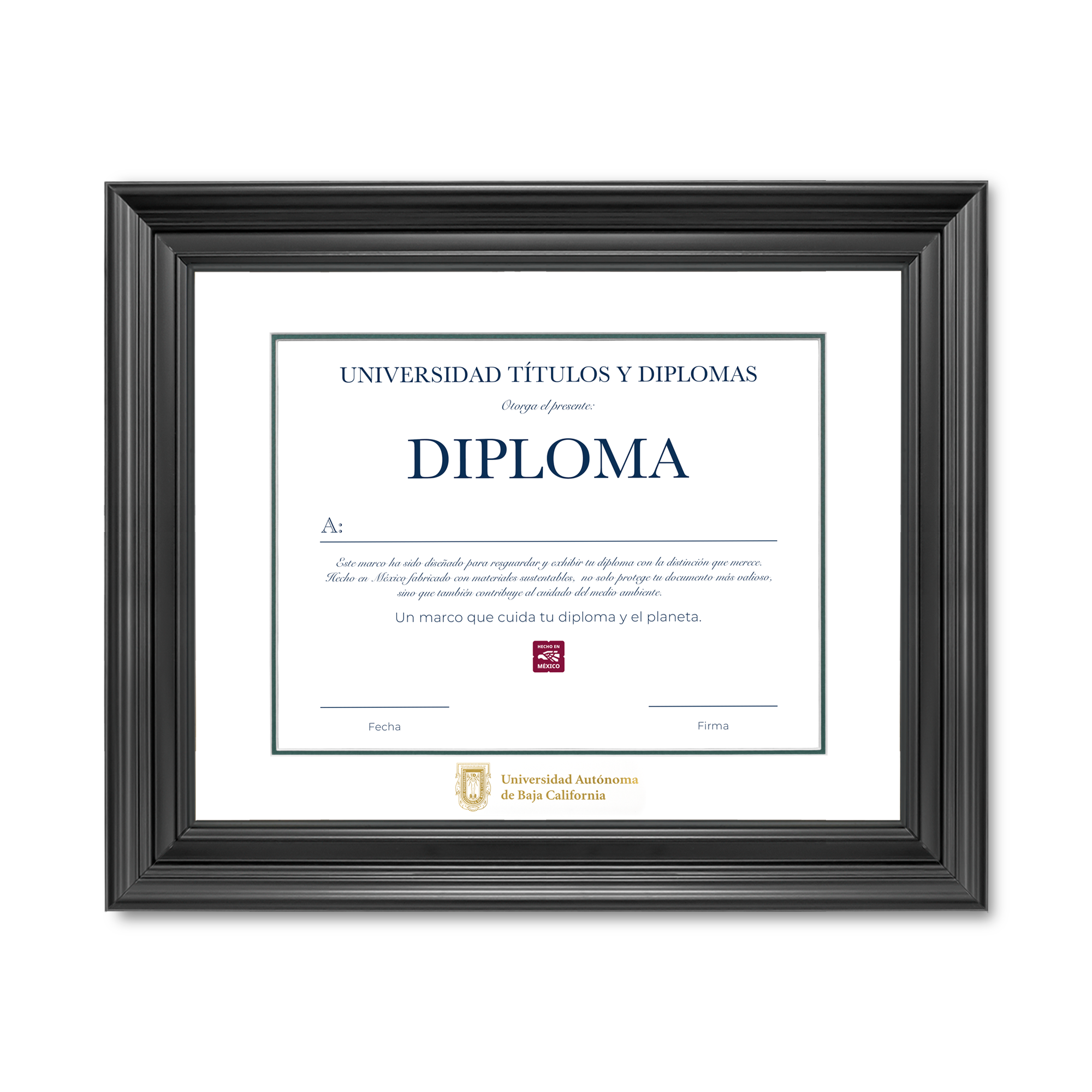 Diploma oficial UABC Marco color negro con relieves