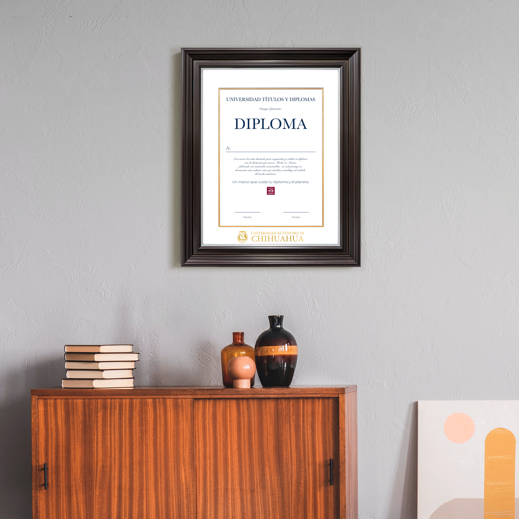 Diploma oficial UACH marco color negro