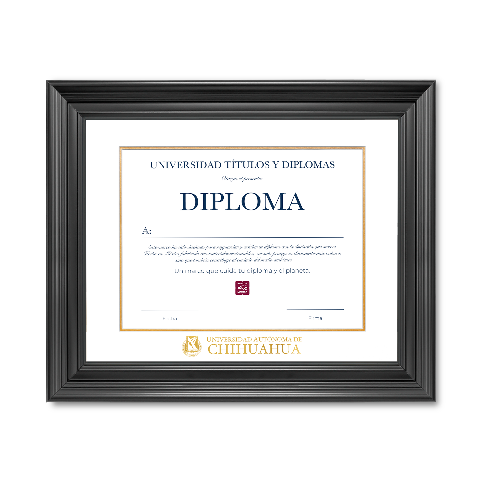 Diploma oficial UACH Marco color negro con relieves