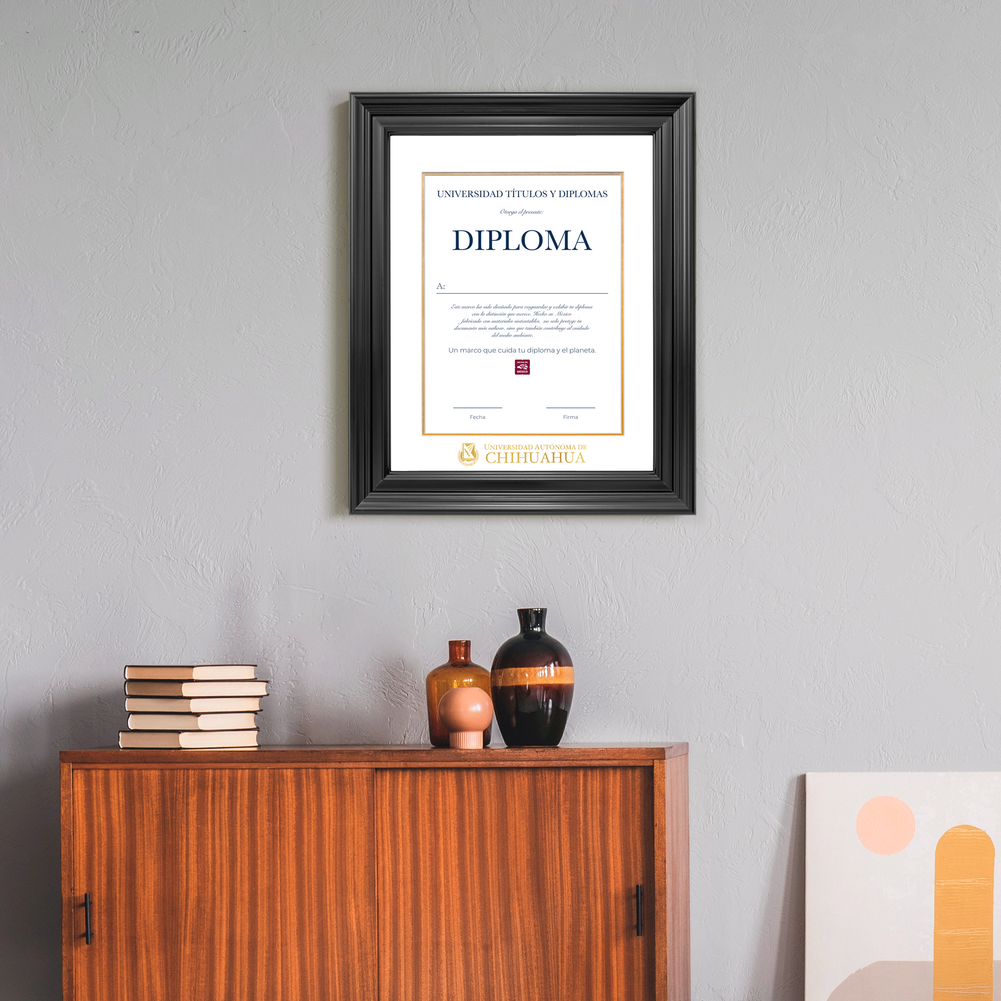 Diploma oficial UACH Marco color negro con relieves