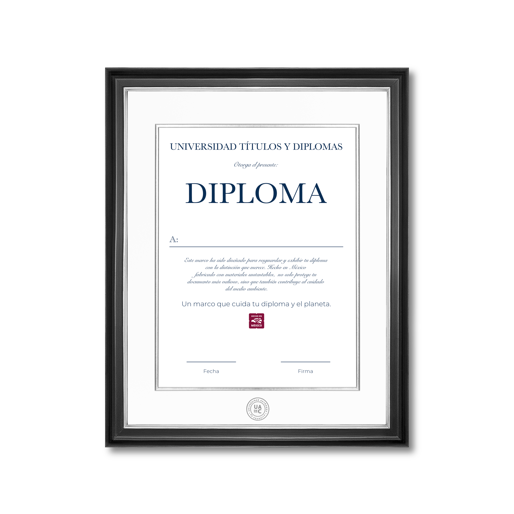 Diploma oficial UAdeC Marco negro con filo dorado