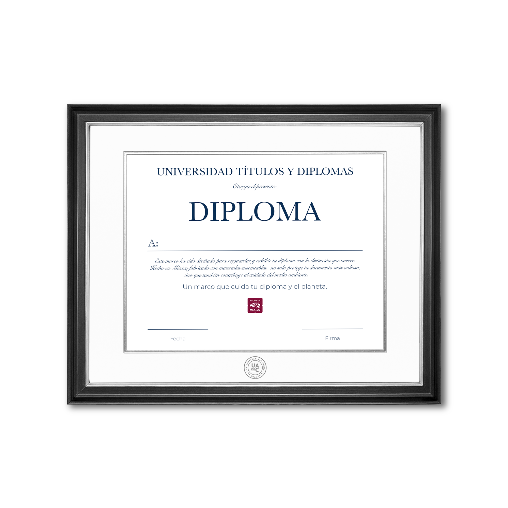 Diploma oficial UAdeC Marco negro con filo dorado