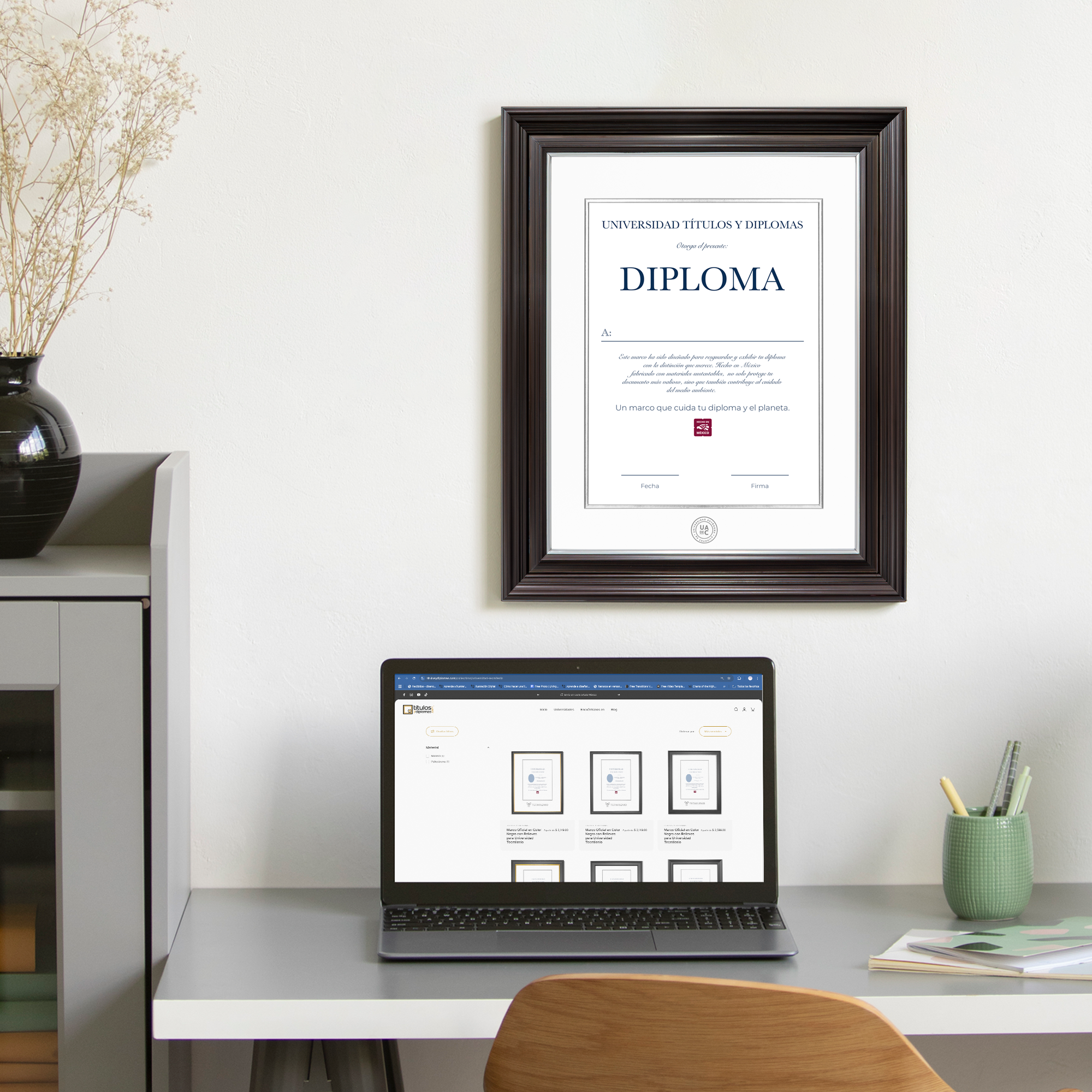 Diploma oficial UAdeC marco color negro