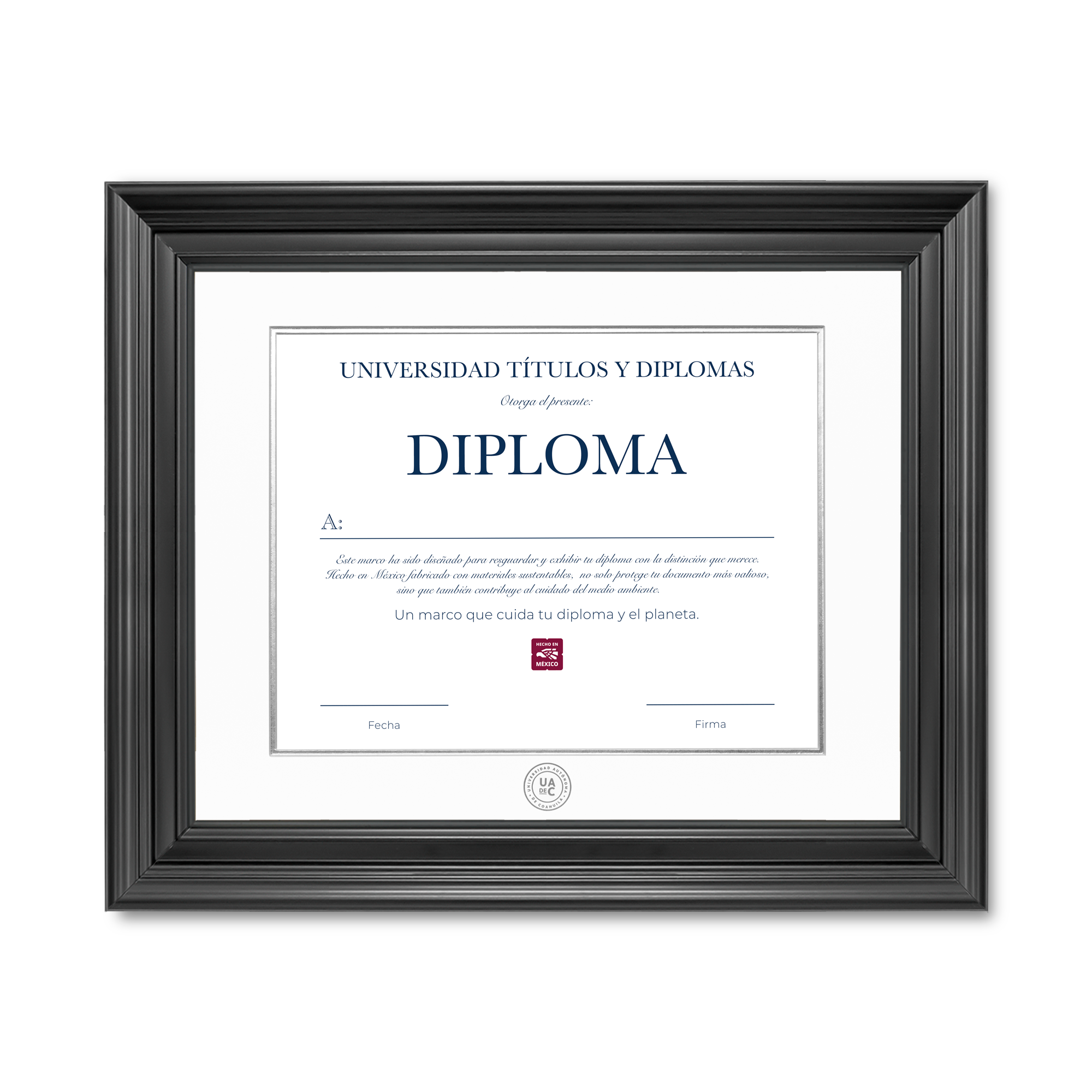 Diploma oficial UAdeC Marco color negro con relieves