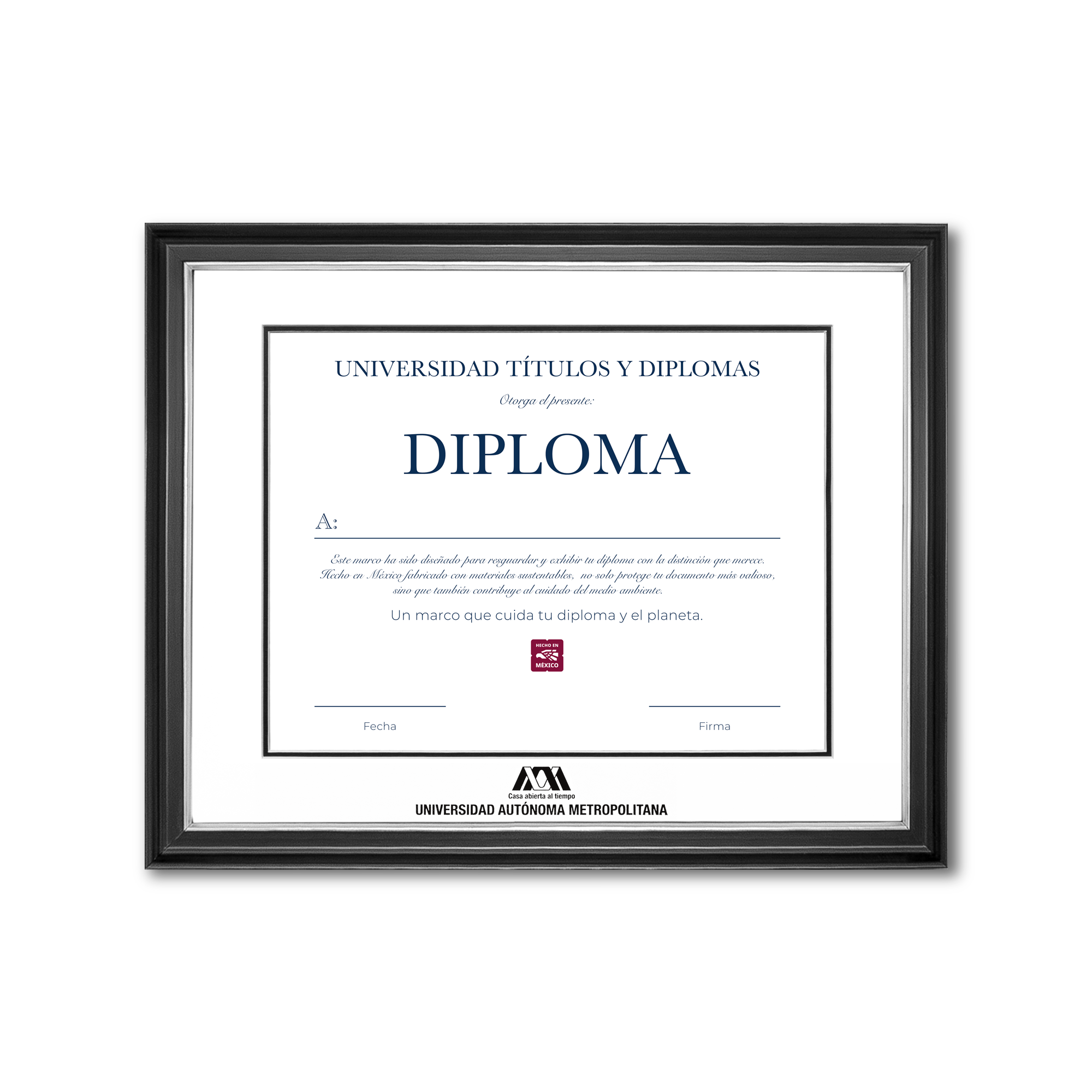 Diploma oficial UAM Marco negro con filo plateado