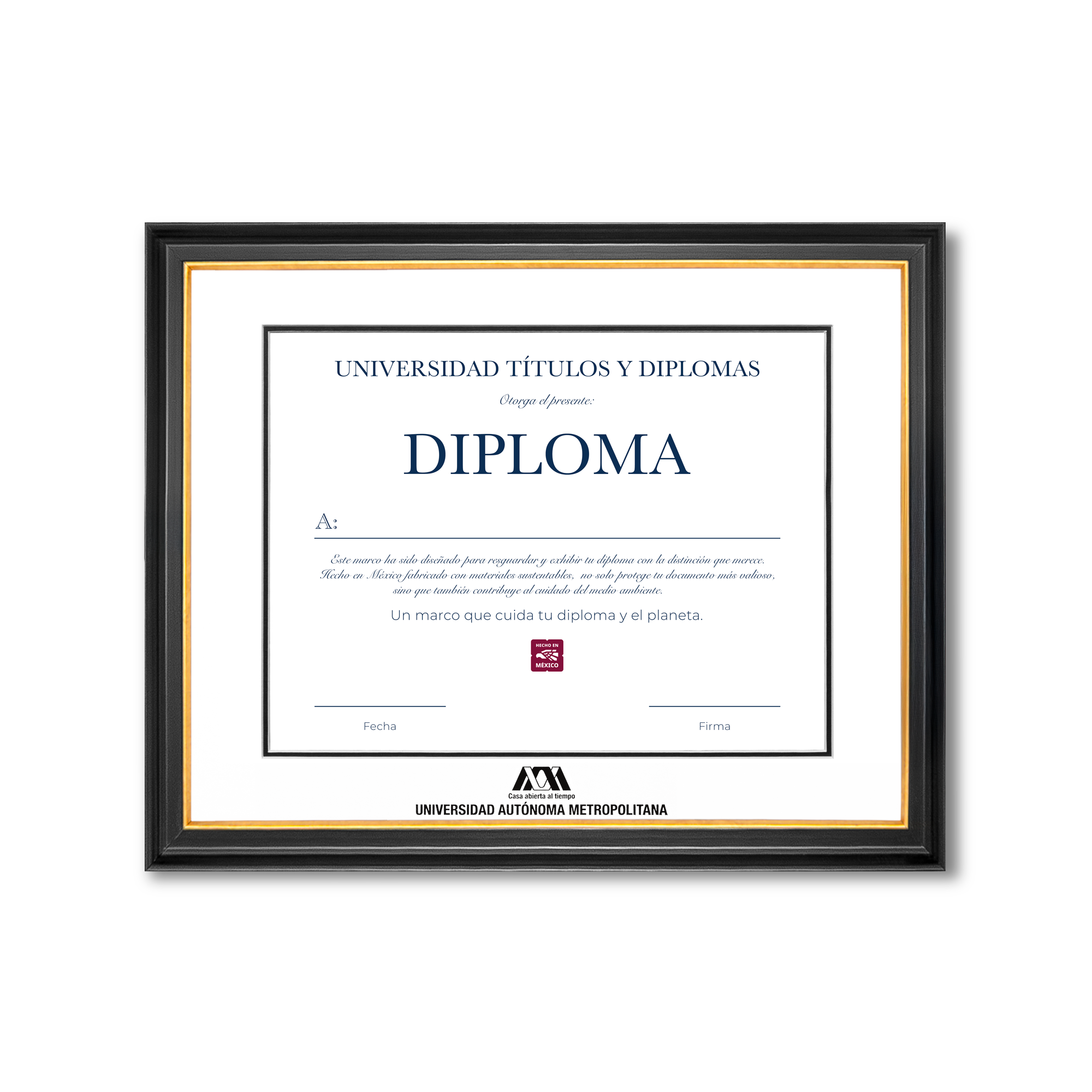 Diploma oficial UAM Marco negro con filo dorado