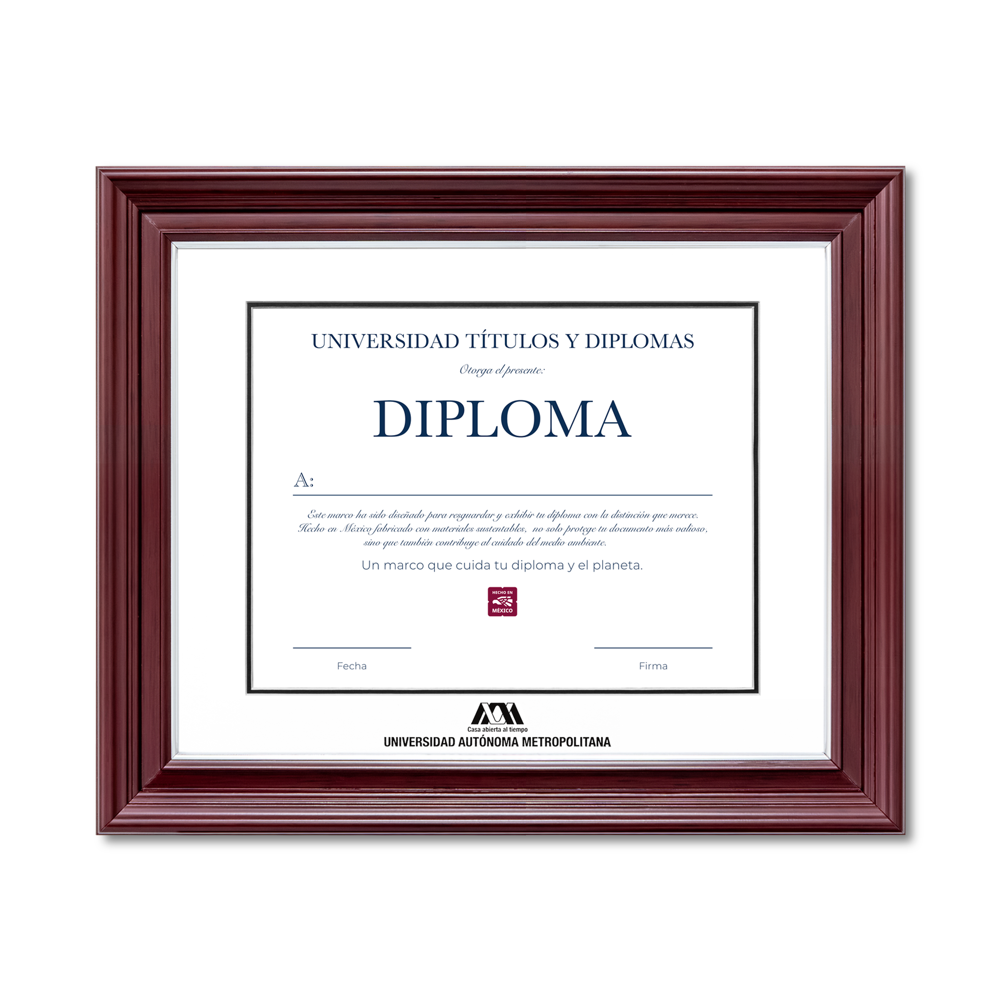 Diploma oficial UAM marco color nogal