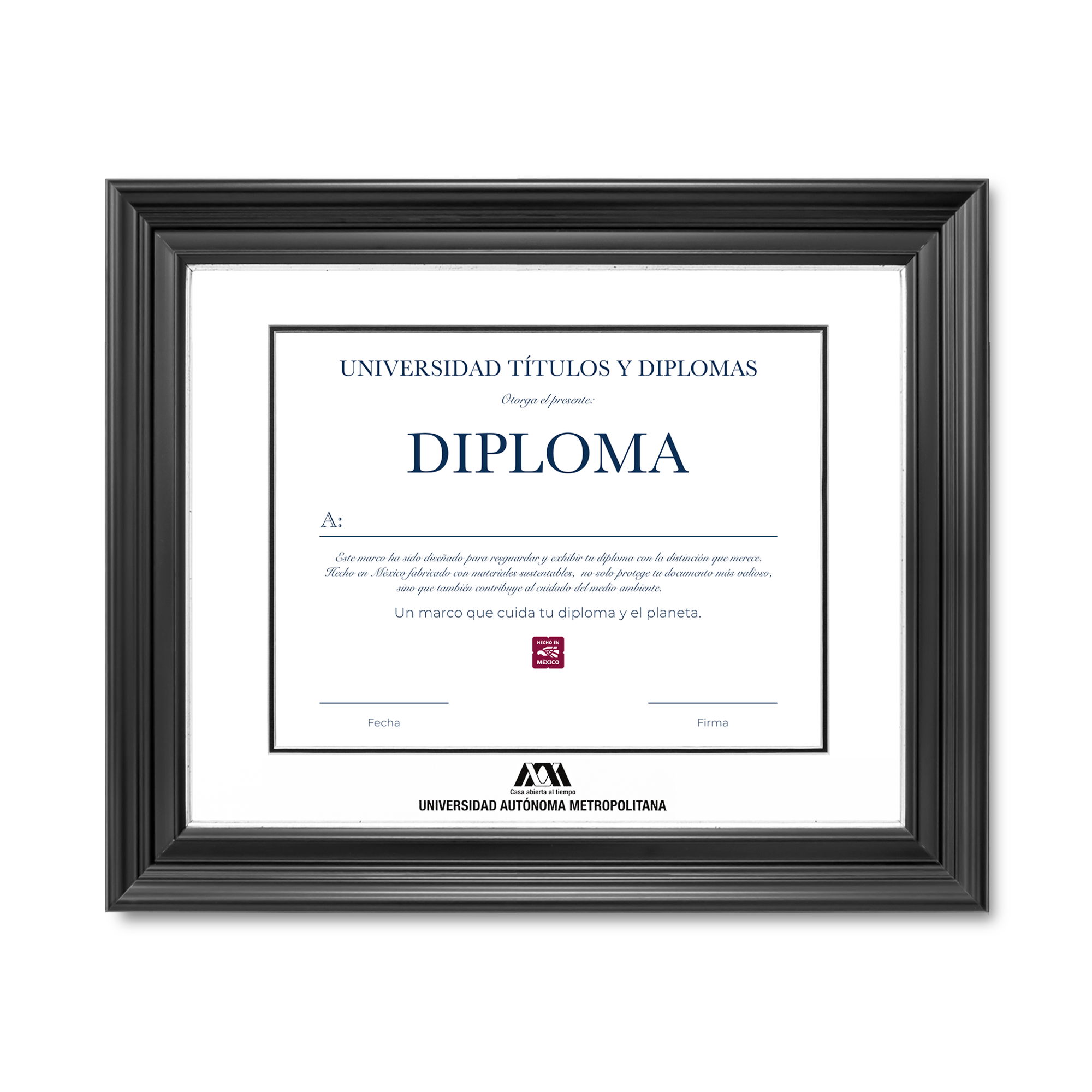 Diploma oficial UAM Marco negro con filo dorado