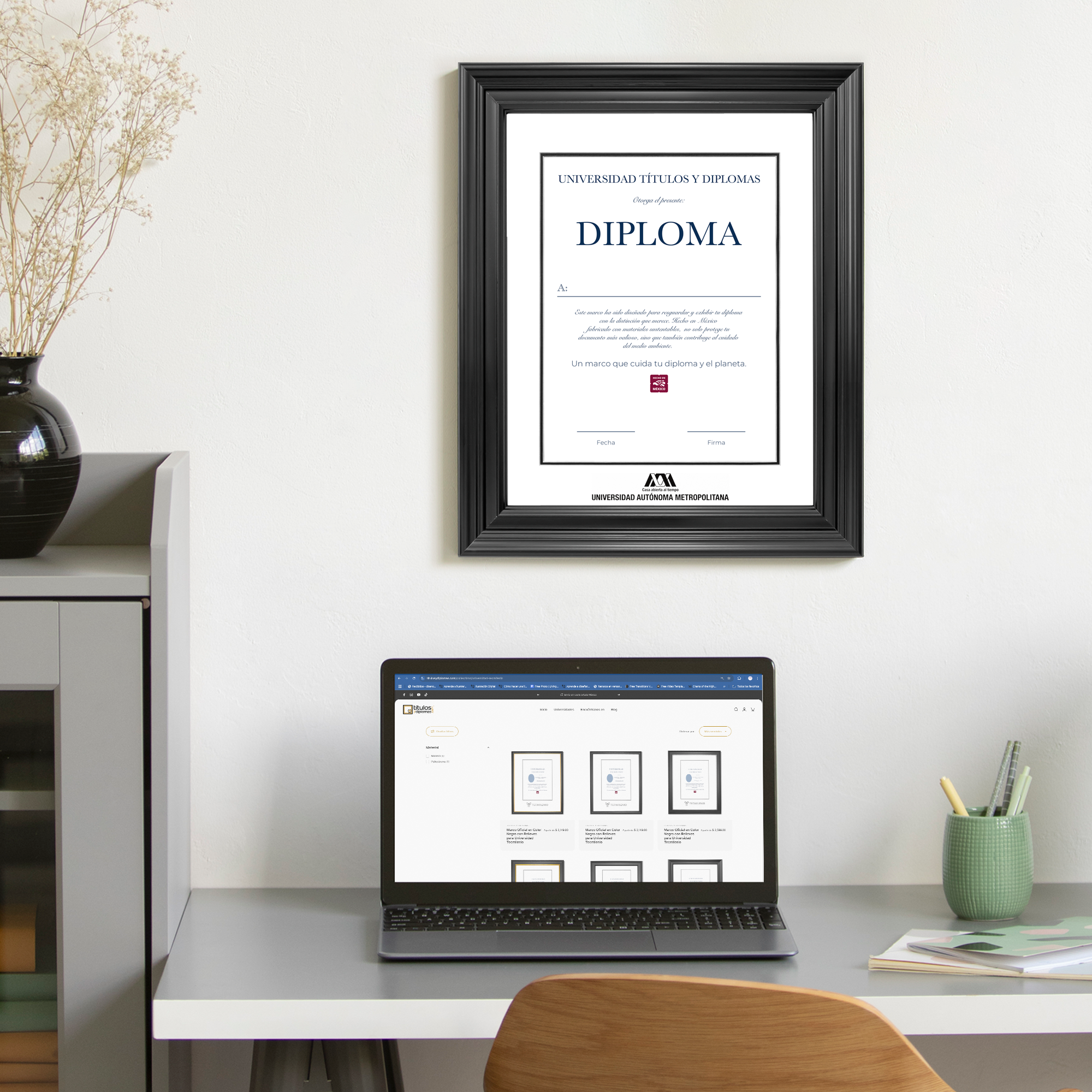 Diploma oficial UAM Marco color caoba