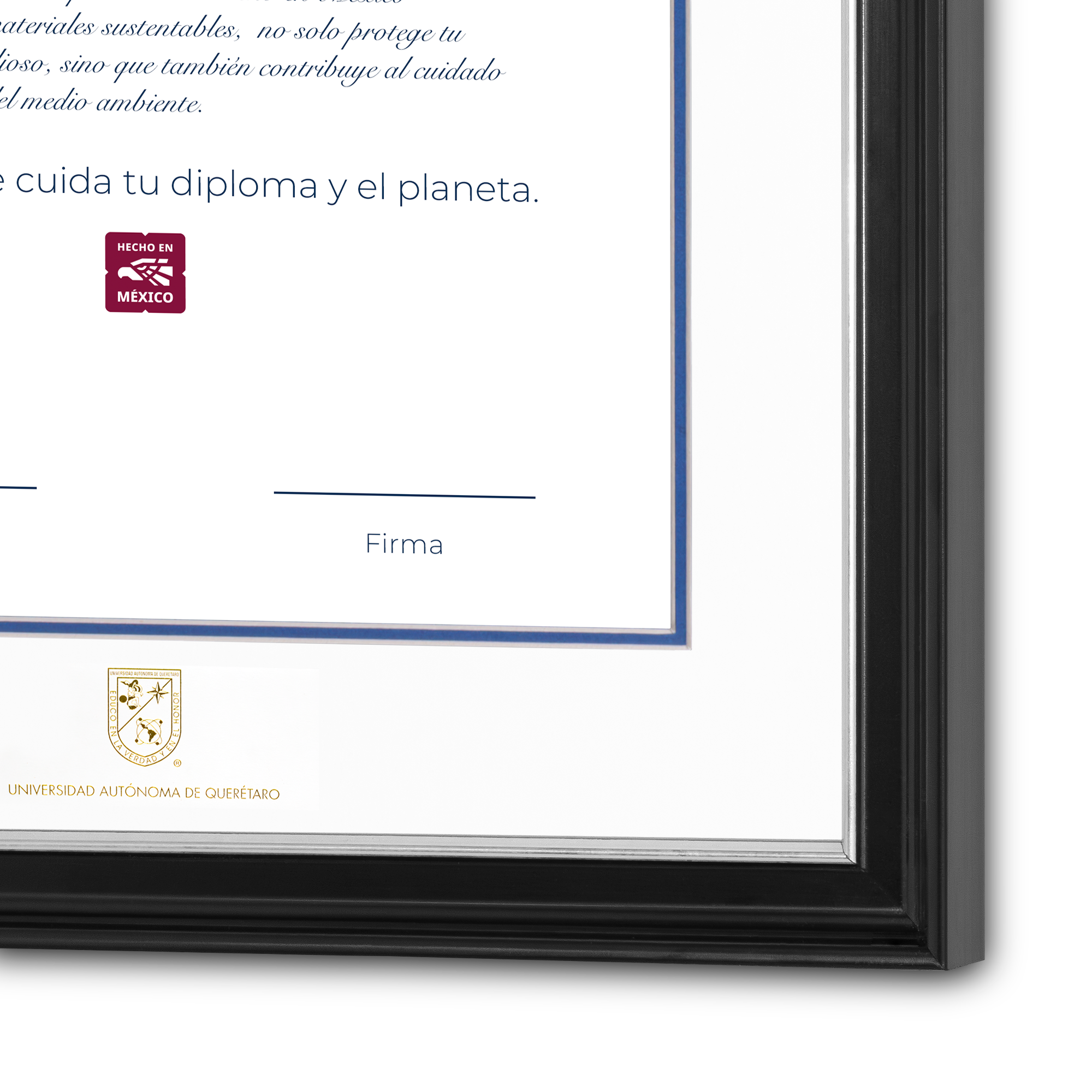 Diploma oficial UAQ Marco negro con filo plateado