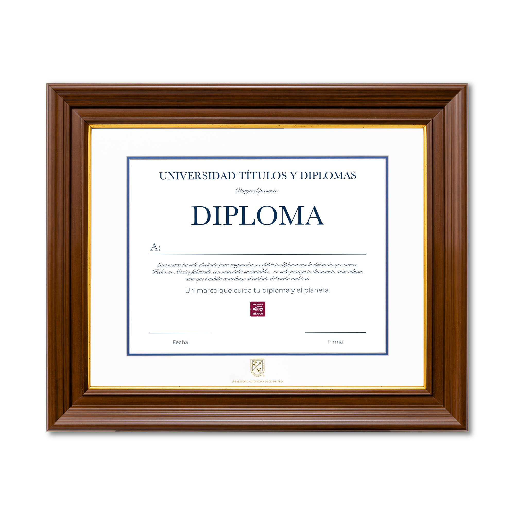 Diploma oficial UAQ Marco color nogal