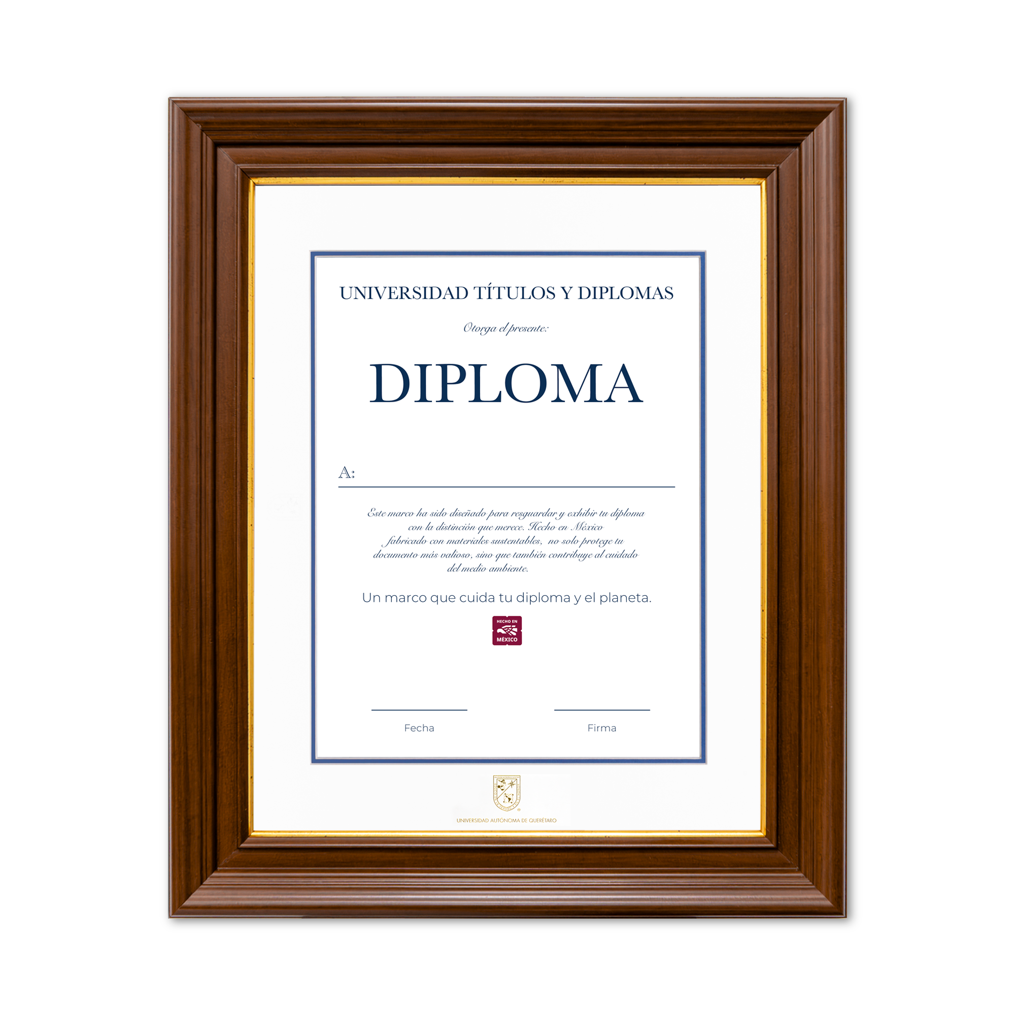 Diploma oficial UAQ Marco color nogal