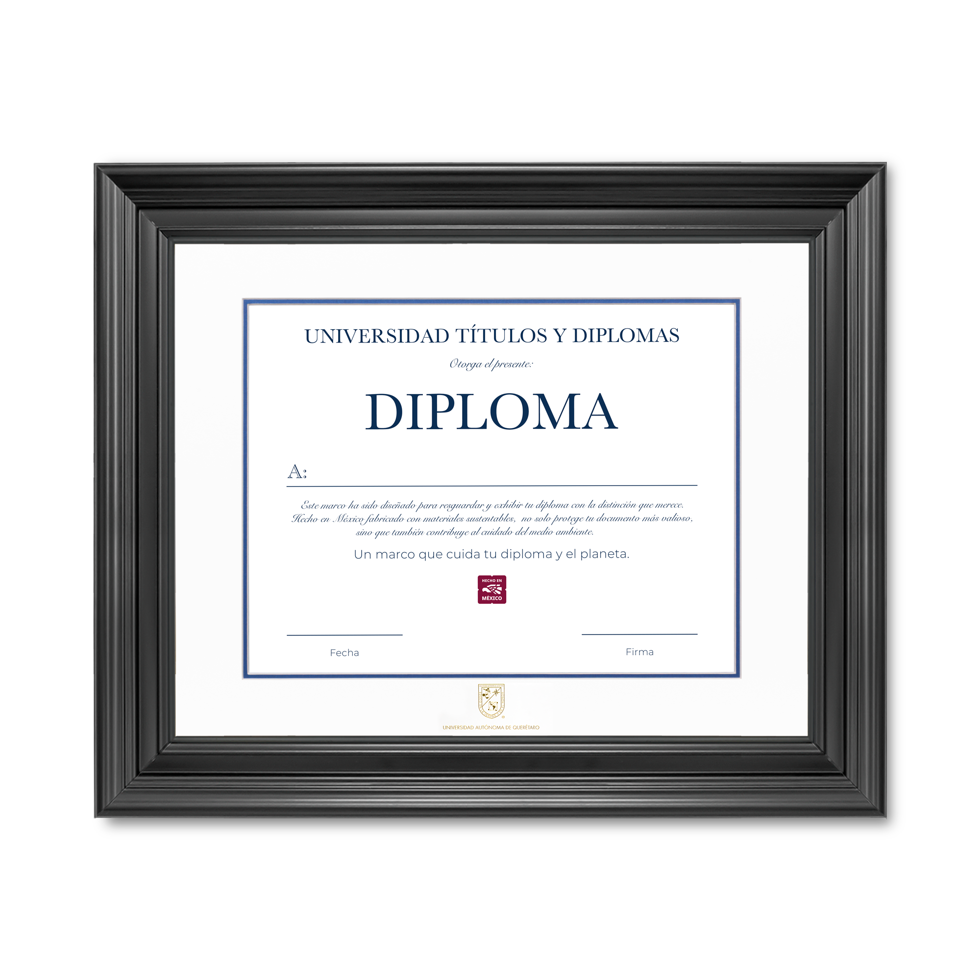 Diploma oficial UAQ Marco color negro con relieves
