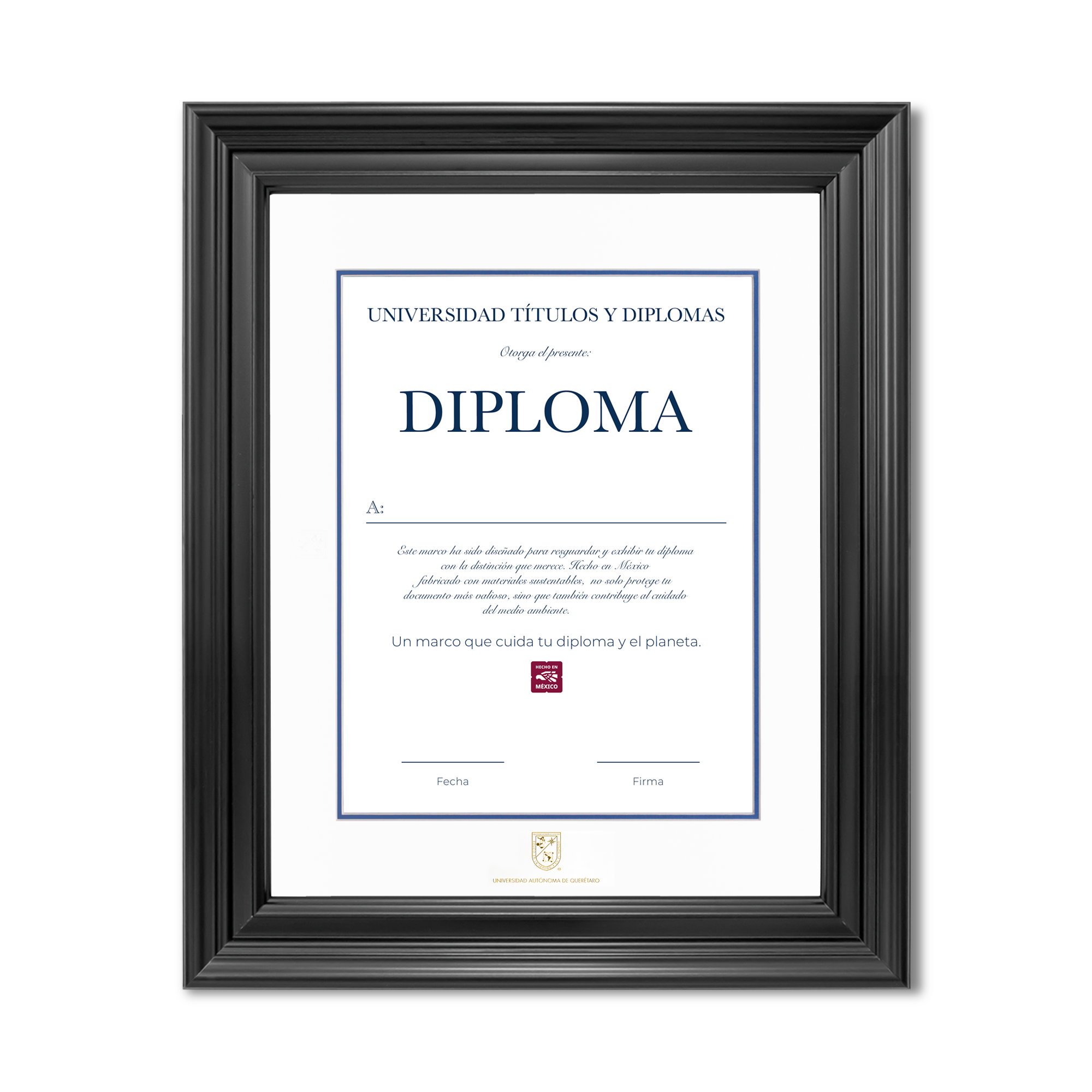 Diploma oficial UAQ Marco color negro con relieves