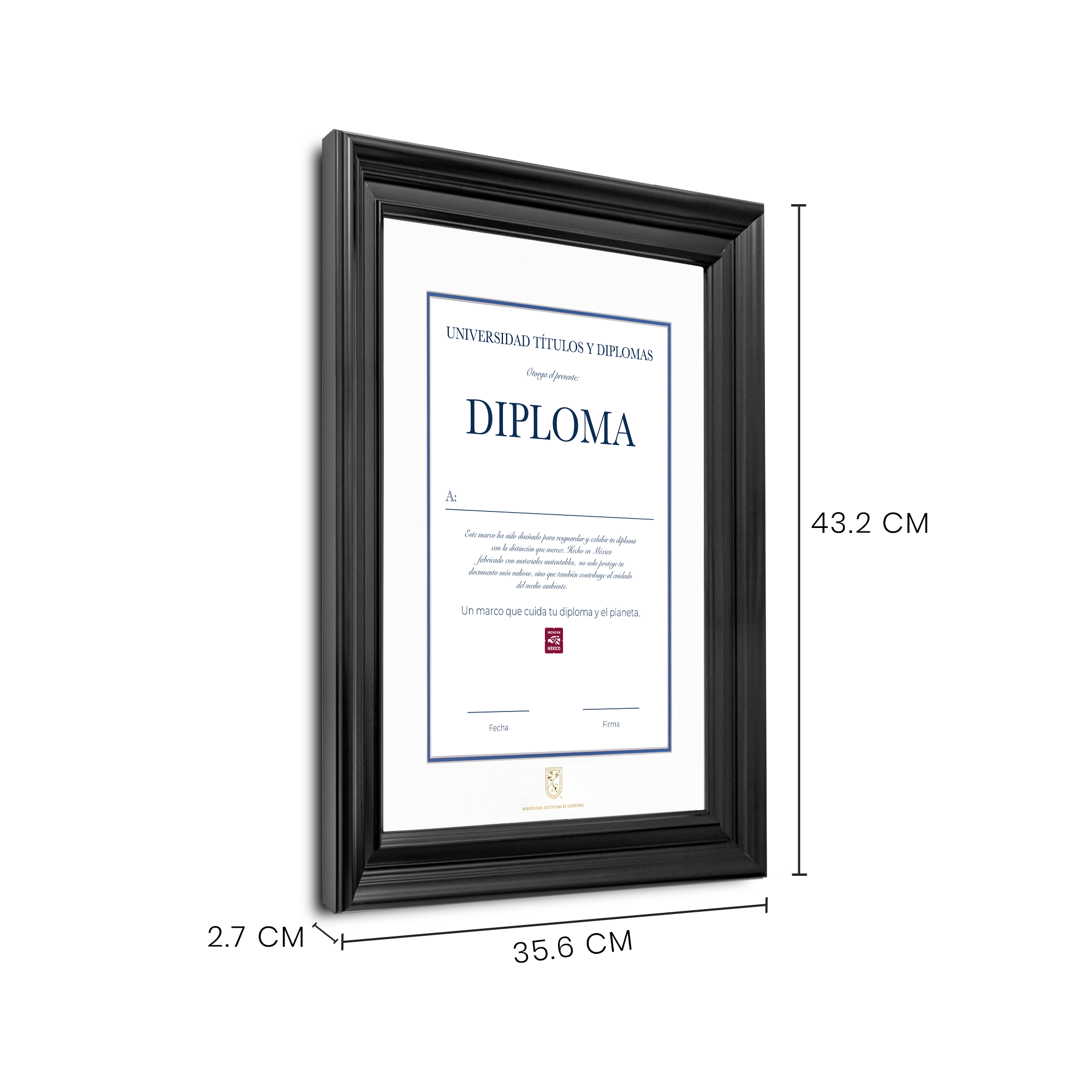 Diploma oficial UAQ Marco color negro con relieves