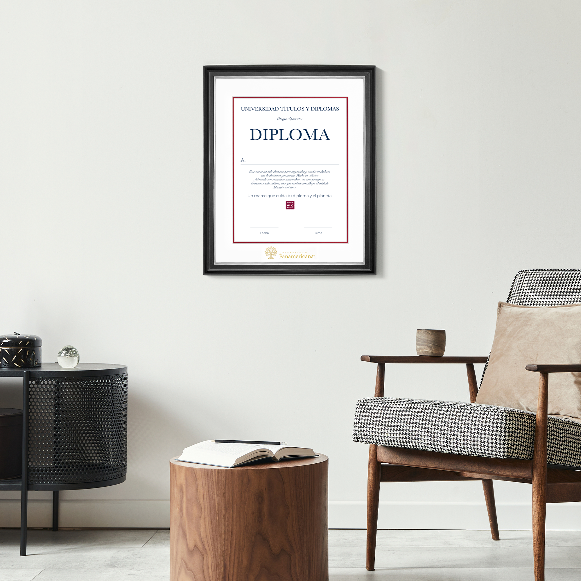 Diploma oficial UP Marco negro con filo plateado