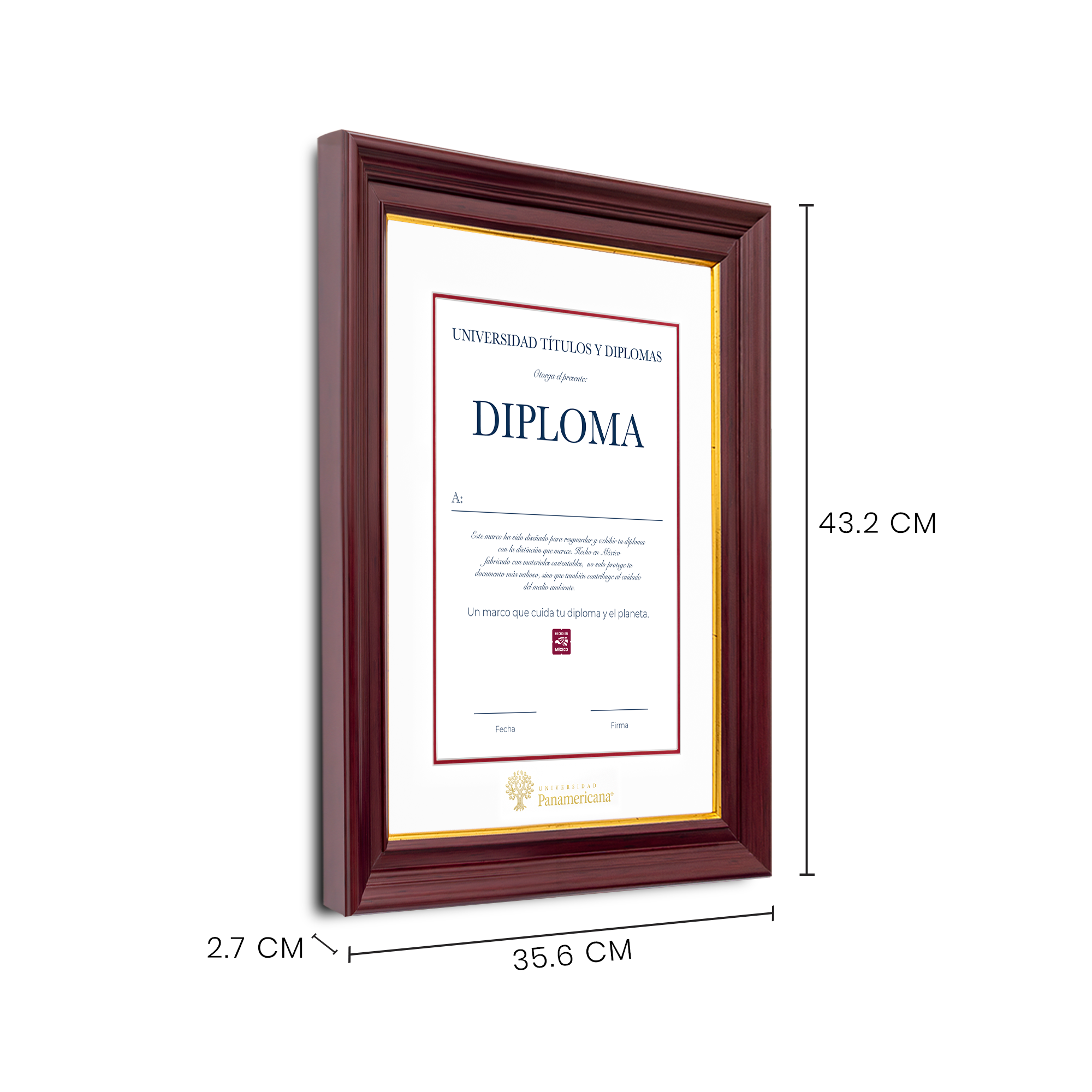 Diploma oficial UP Marco color nogal con filo dorado
