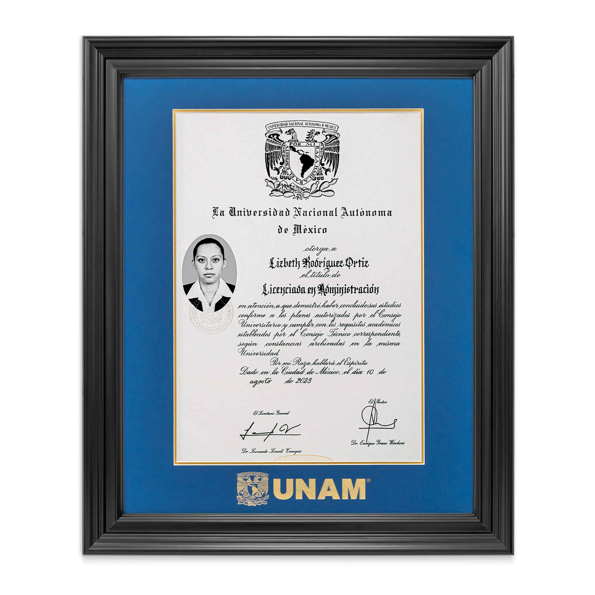 Marco Oficial Para Título Universitario UNAM® en Color Negro con Relieves