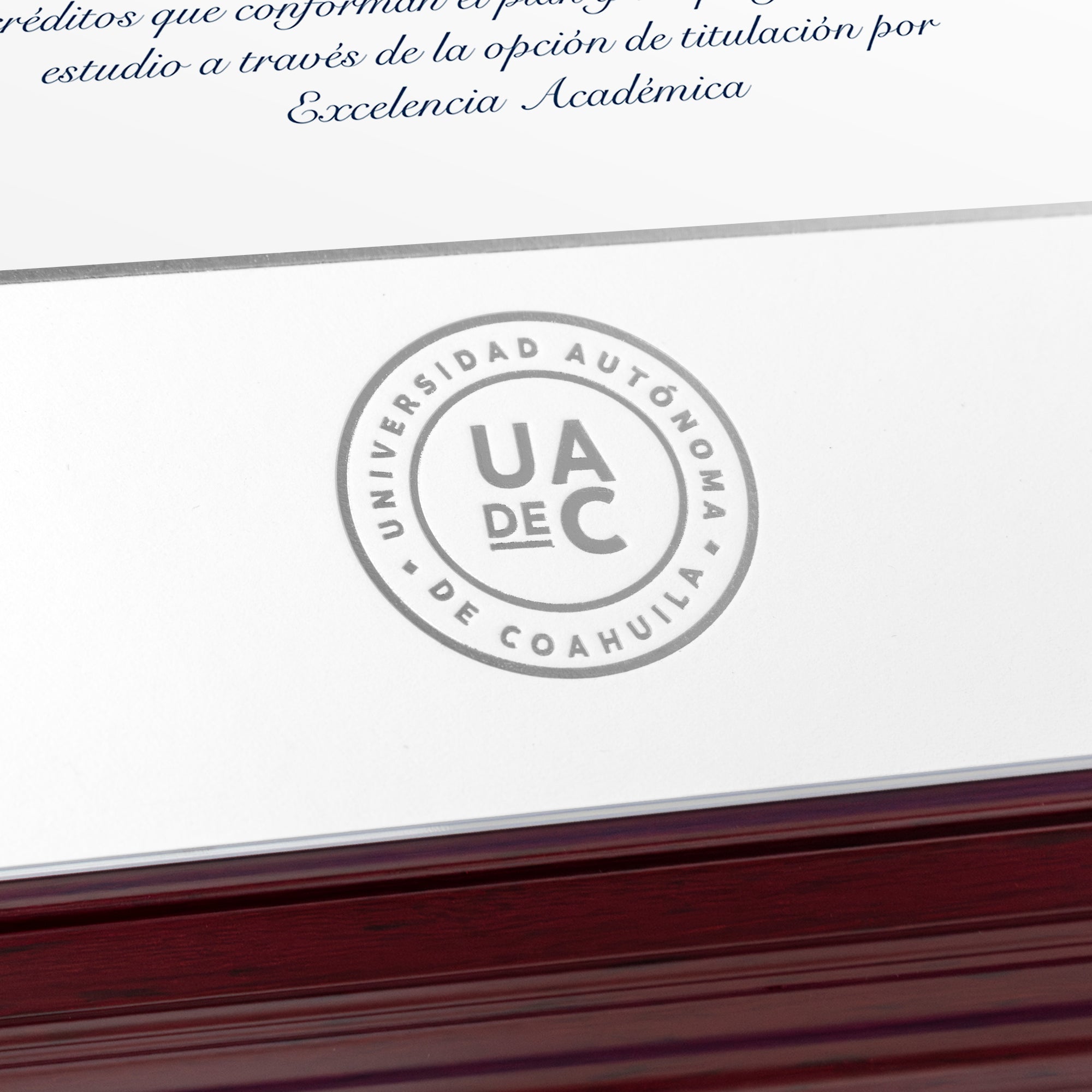 Marco Oficial en Color Caoba con Filo Plata para Universidad UAdeC