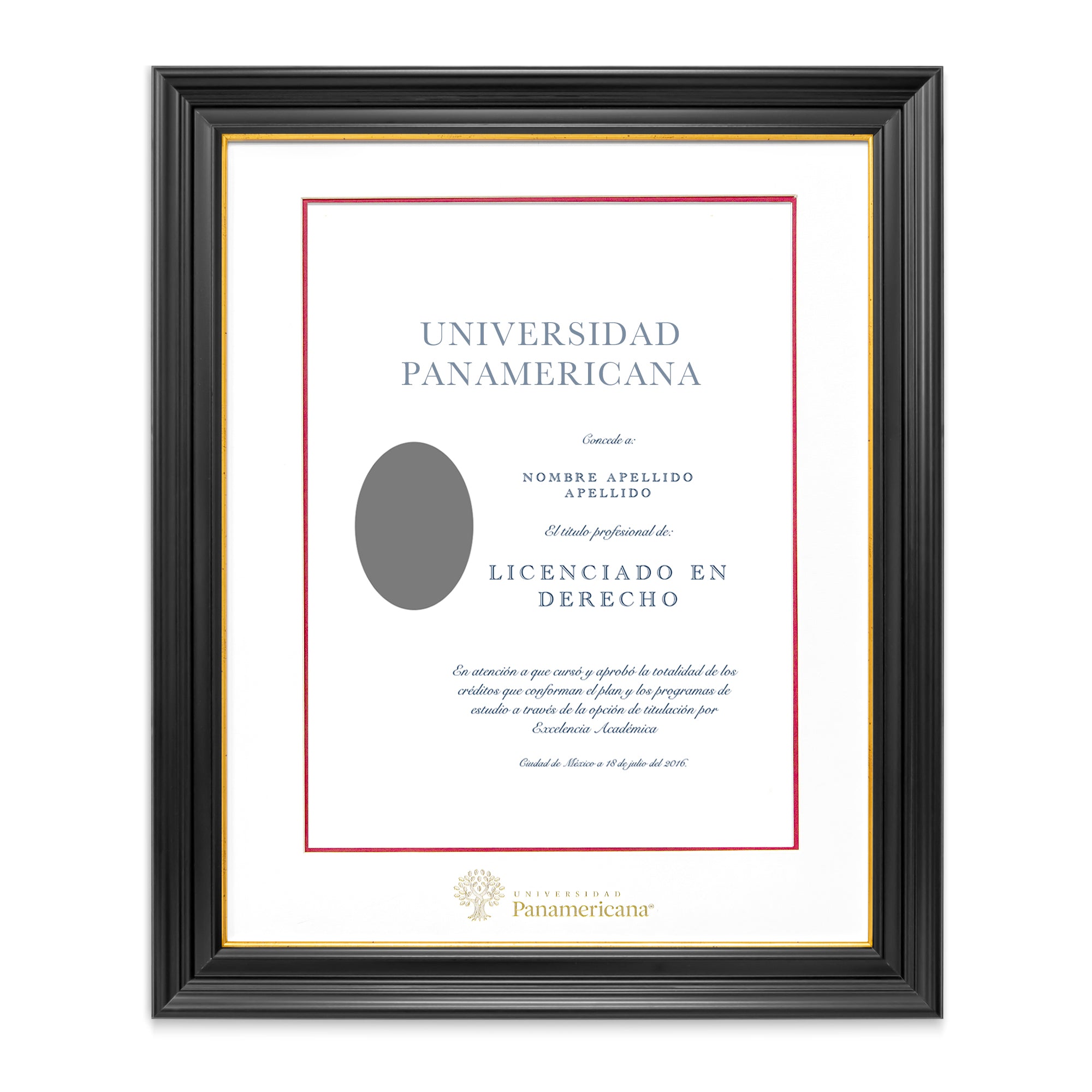 Marco Oficial para Título de la Universidad Panamericana® en Color Negro con Filo Dorado