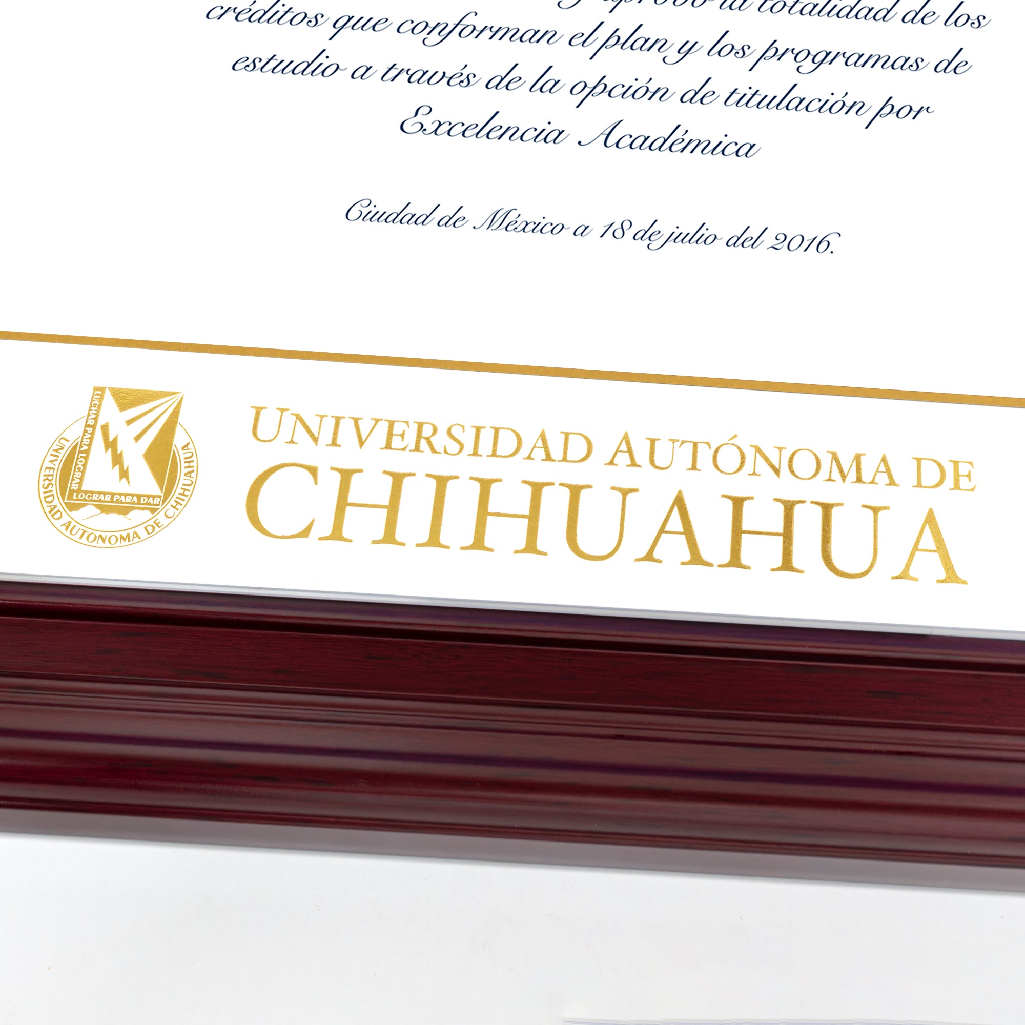Marco Oficial en Color Caoba con Filo Plata para Universidad UACH