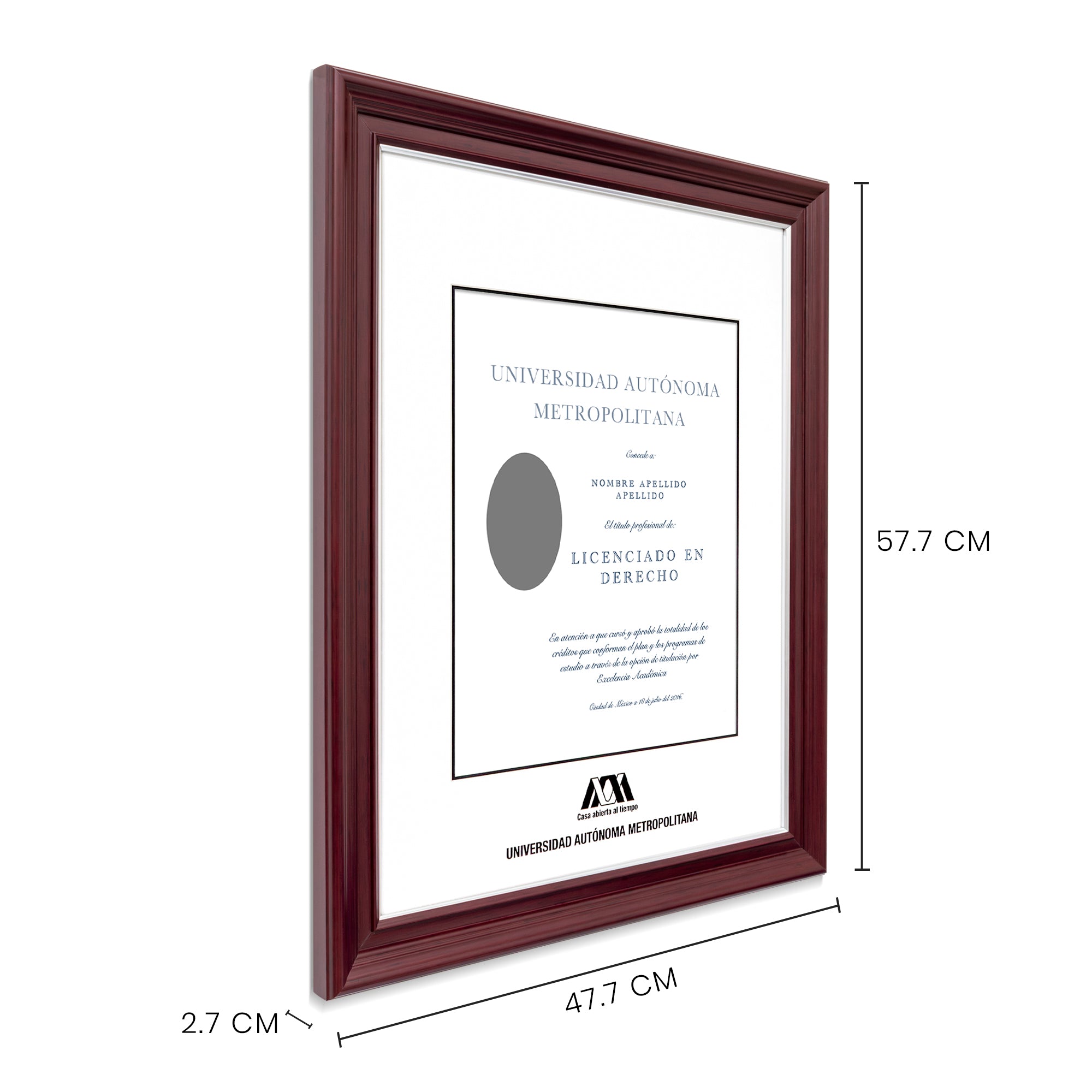 Marco Oficial UAM® en Color Caoba con Filo Plata, Para Título Universitario