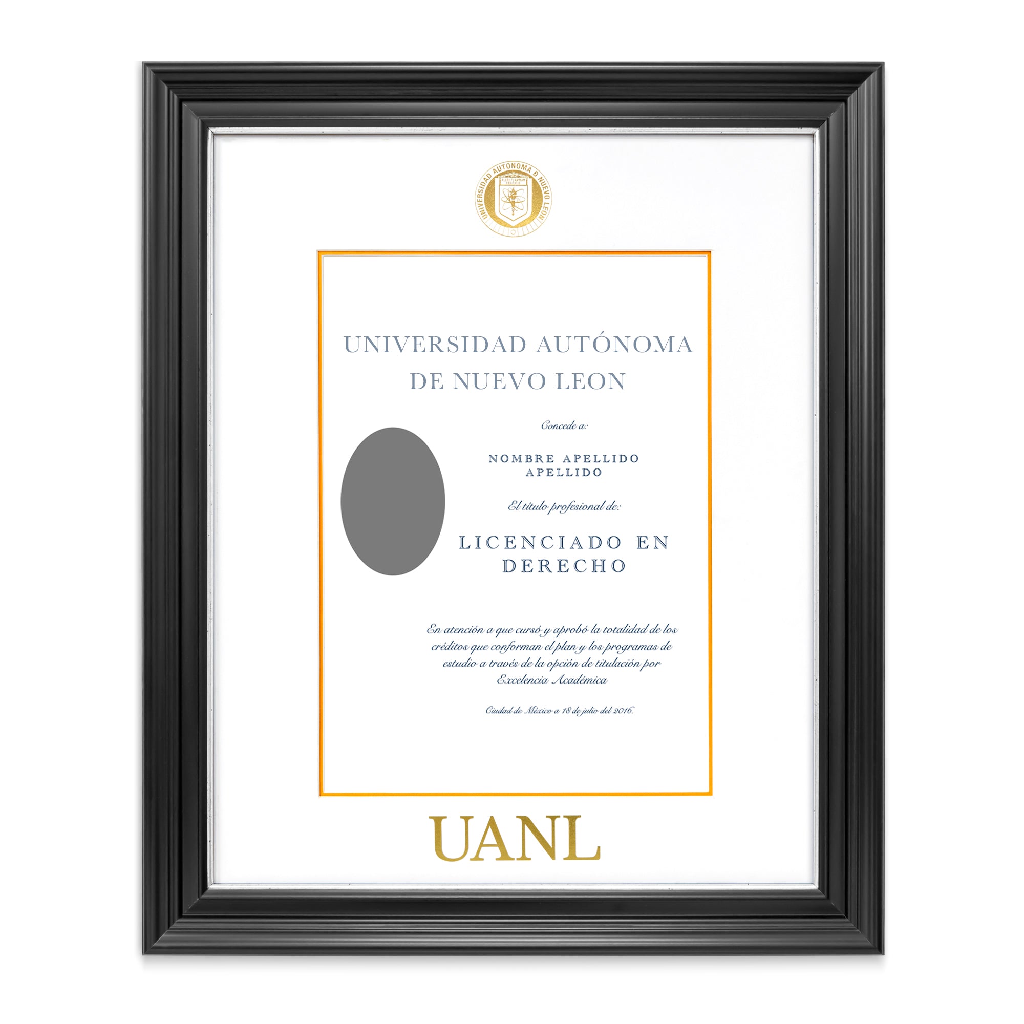 Marco Oficial en Color Negro con Filo Plata para Universidad UANL