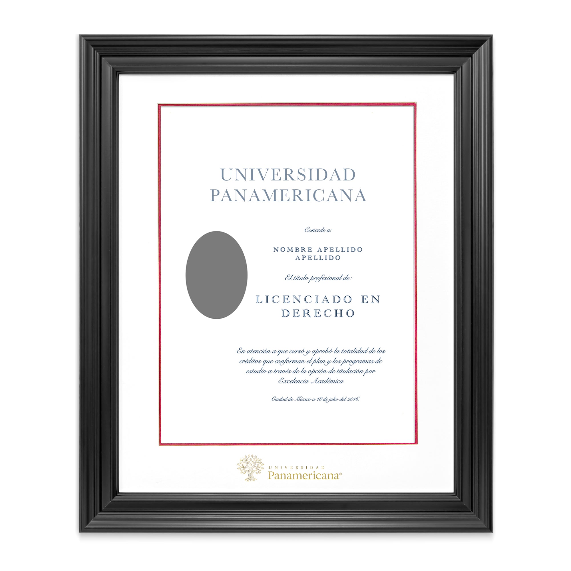 Marco Oficial para Título de la Universidad Panamericana® en Color Negro con Relieves