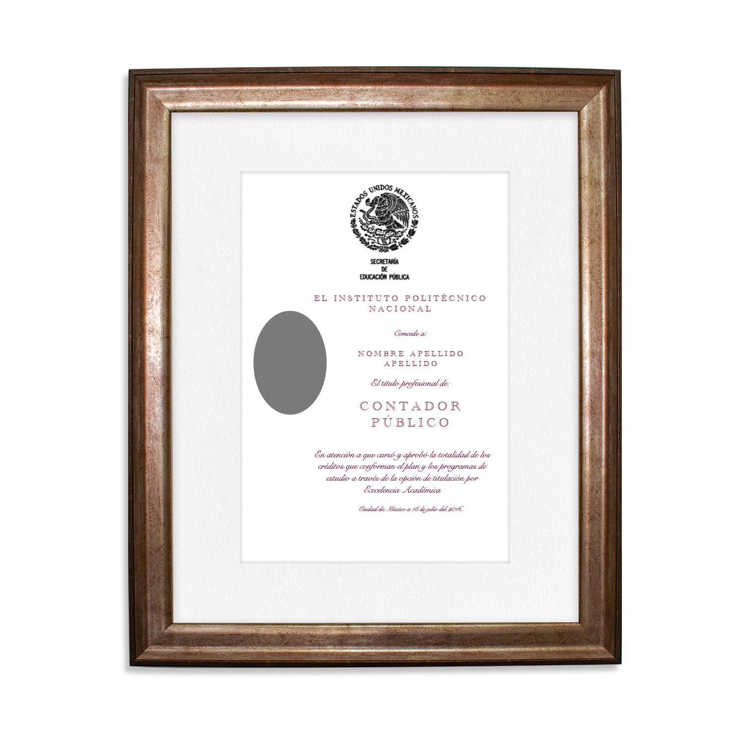 Marco para Título Profesional Color Ébano Platinado