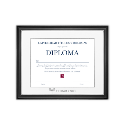 Diploma oficial Tecmilenio Marco negro con filo plateado
