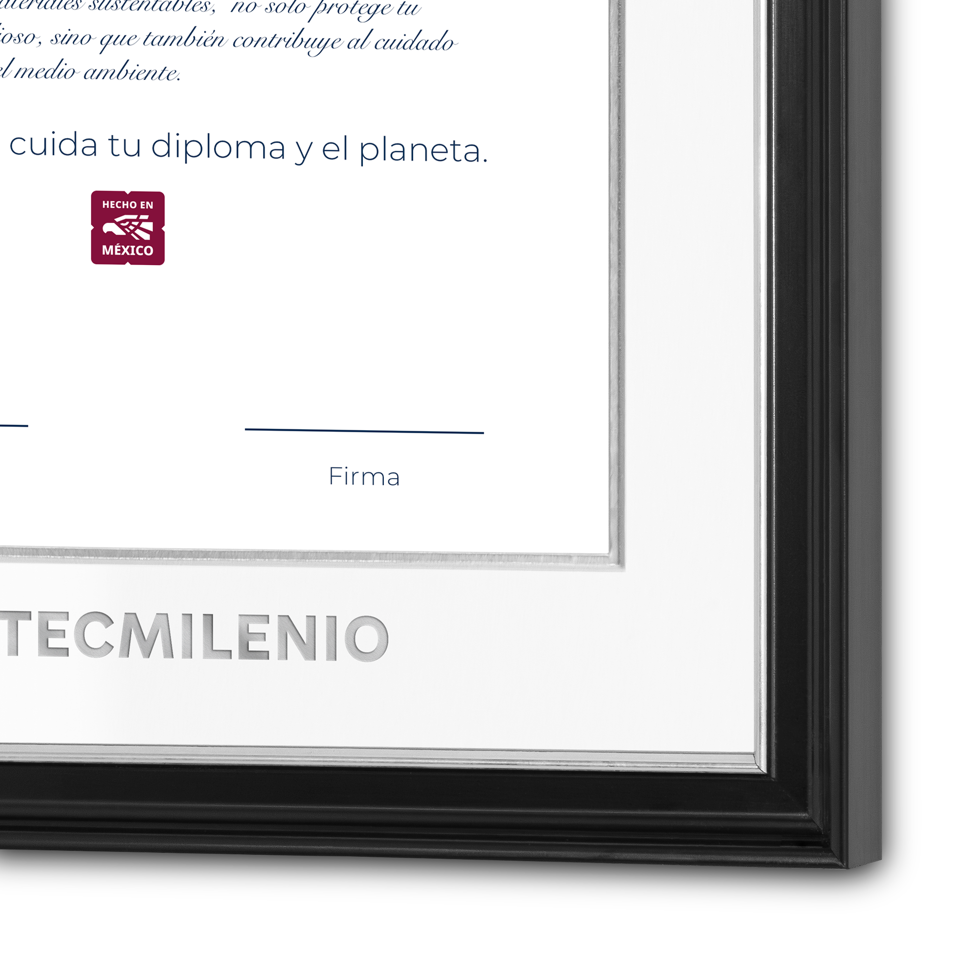 Diploma oficial Tecmilenio Marco negro con filo plateado