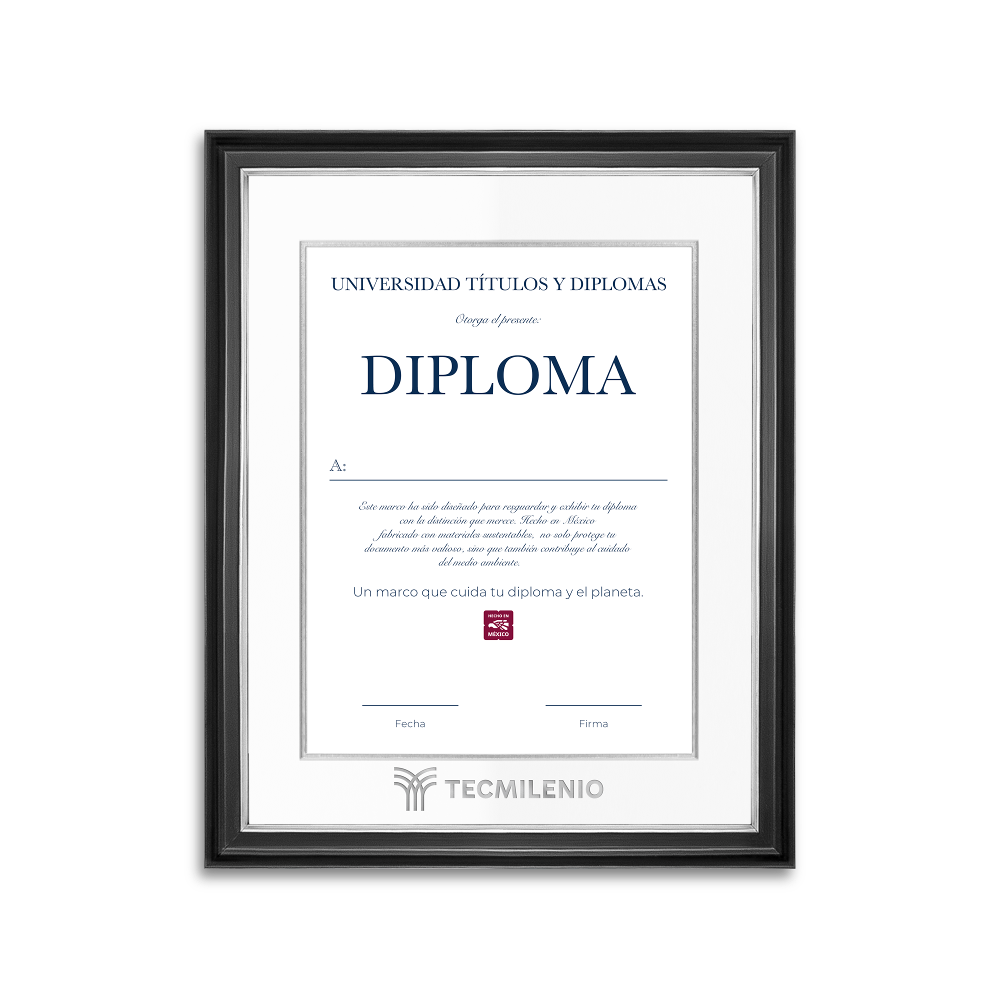 Diploma oficial Tecmilenio Marco negro con filo plateado