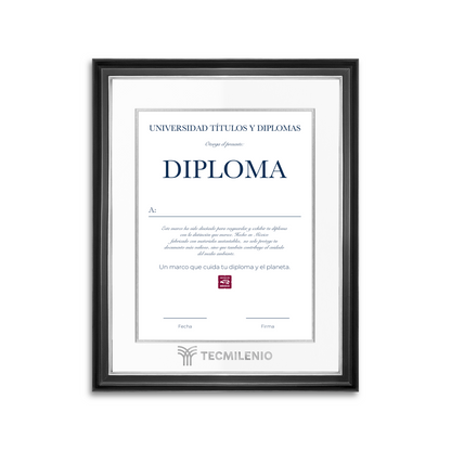 Diploma oficial Tecmilenio Marco negro con filo plateado