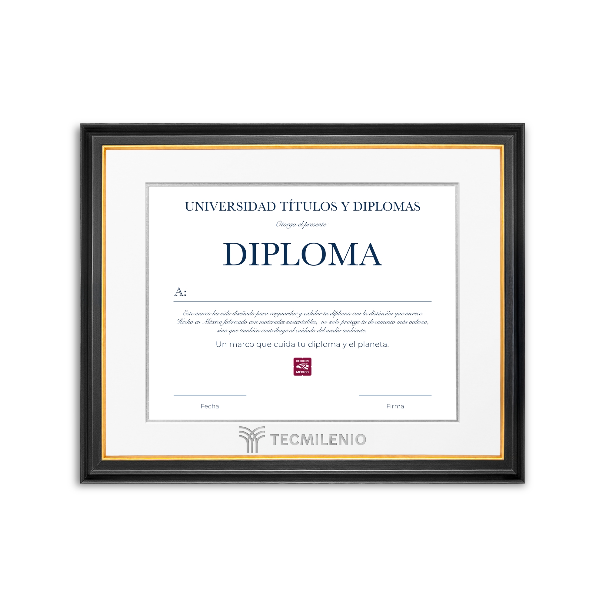 Diploma oficial Tecmilenio Marco negro con filo dorado