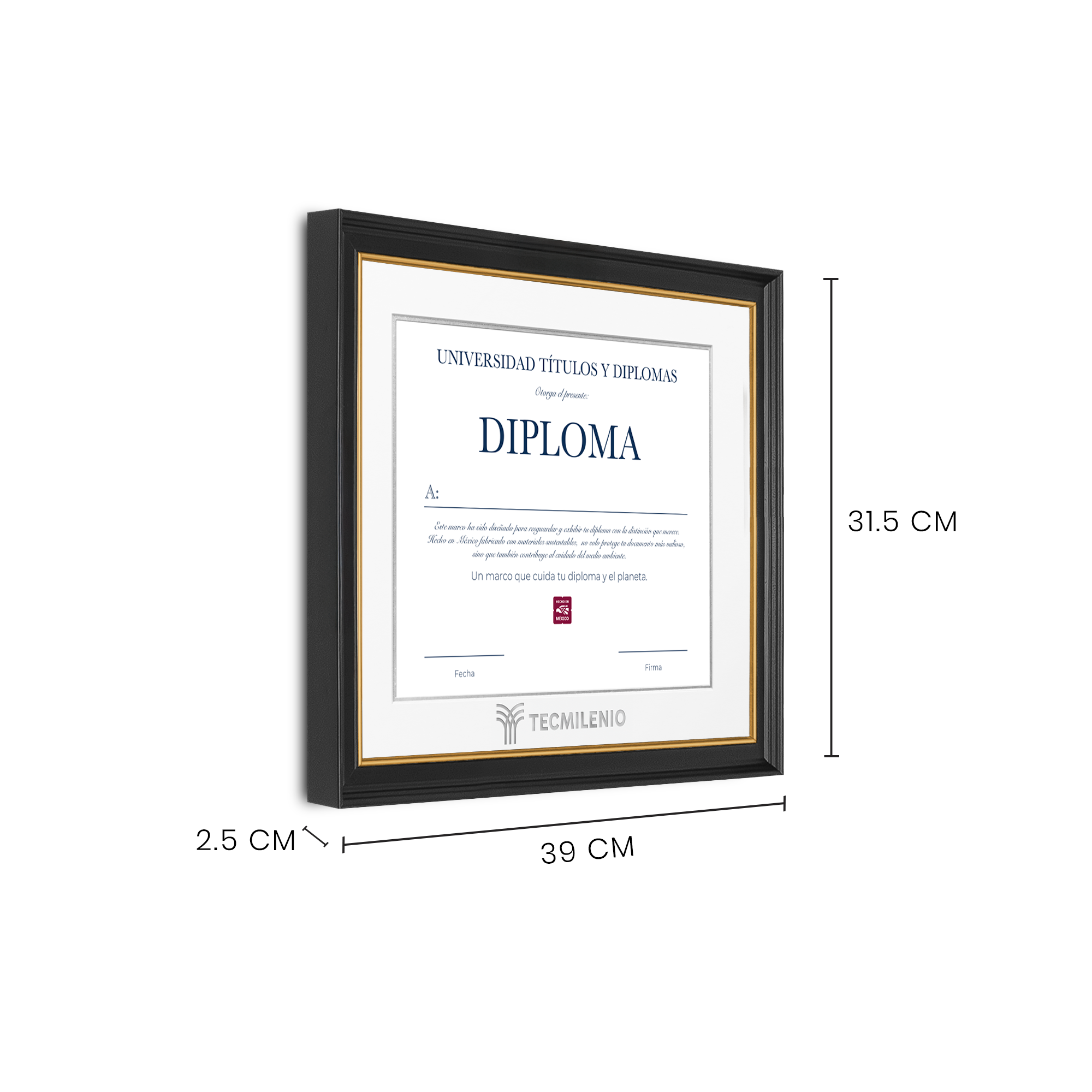 Diploma oficial Tecmilenio Marco negro con filo dorado