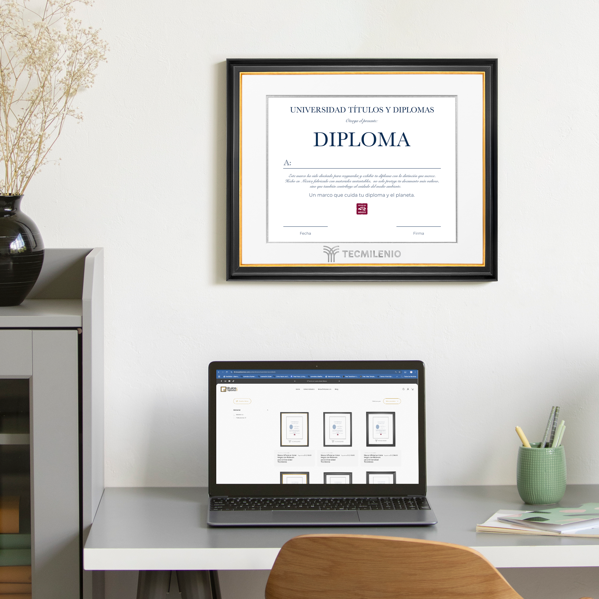 Diploma oficial Tecmilenio Marco negro con filo dorado