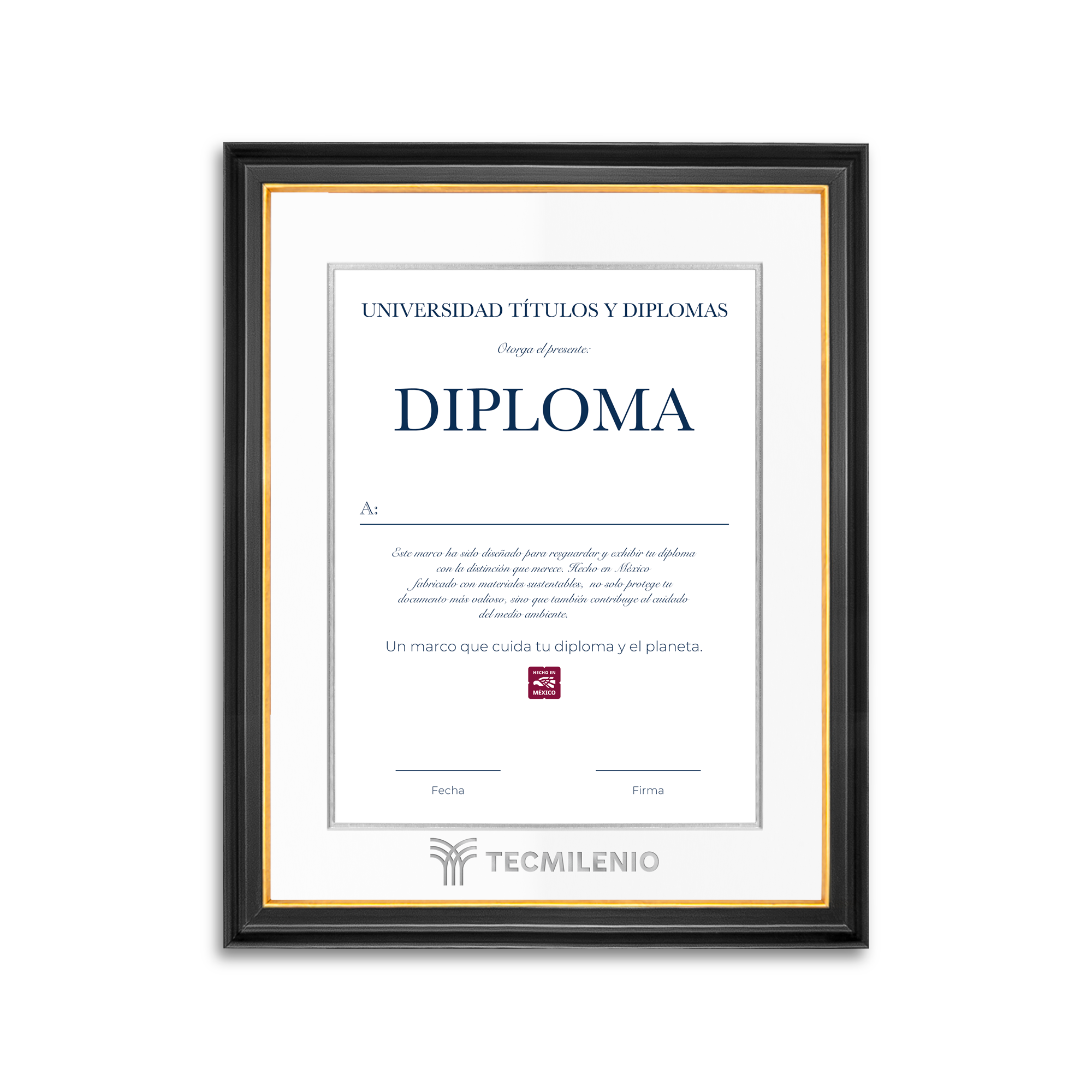 Diploma oficial Tecmilenio Marco negro con filo dorado