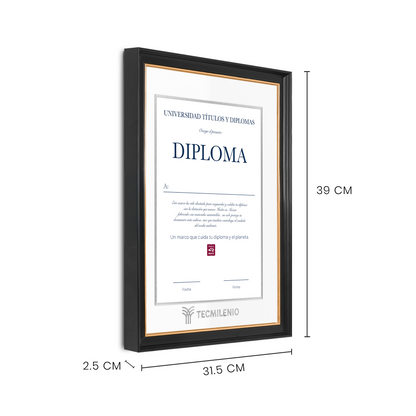 Diploma oficial Tecmilenio Marco negro con filo dorado