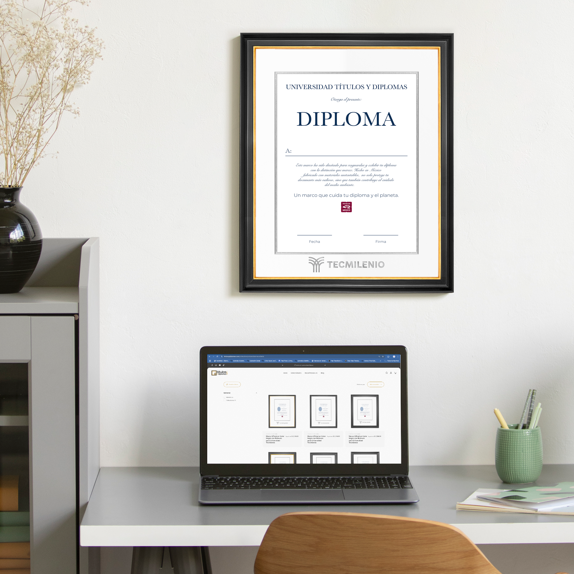 Diploma oficial Tecmilenio Marco negro con filo dorado