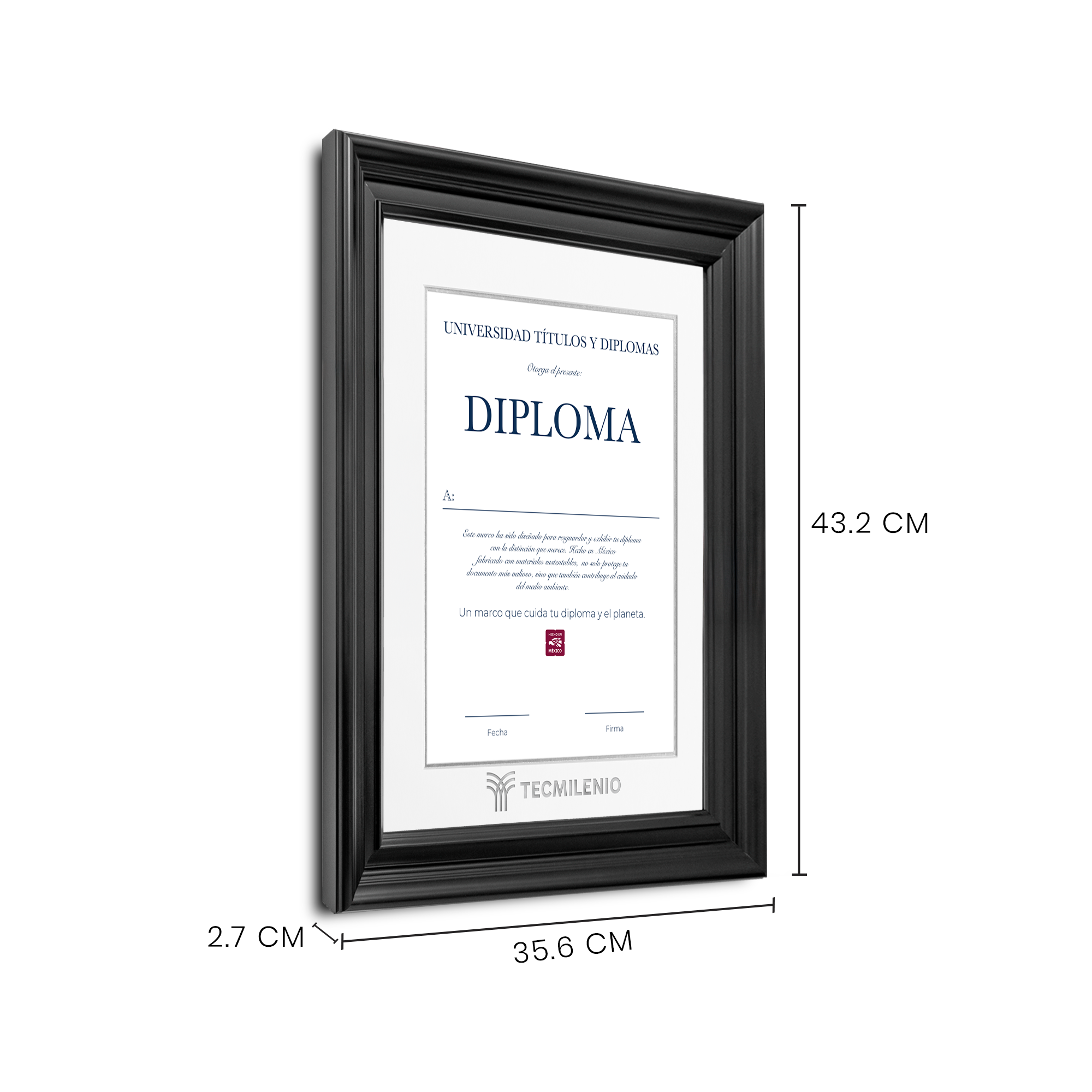 Diploma oficial Tecmilenio Marco color negro con relieves