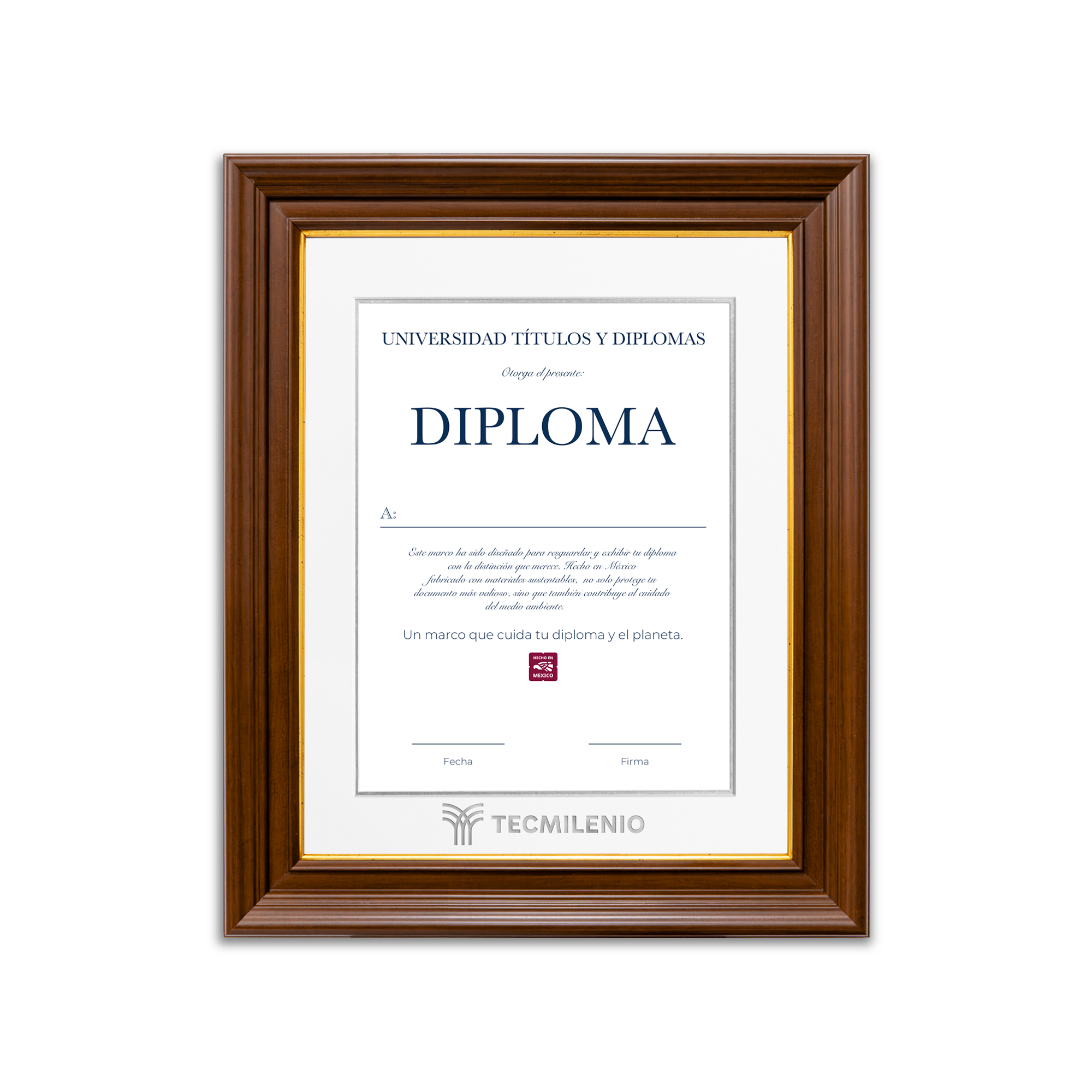 Diploma oficial Tecmilenio marco color nogal